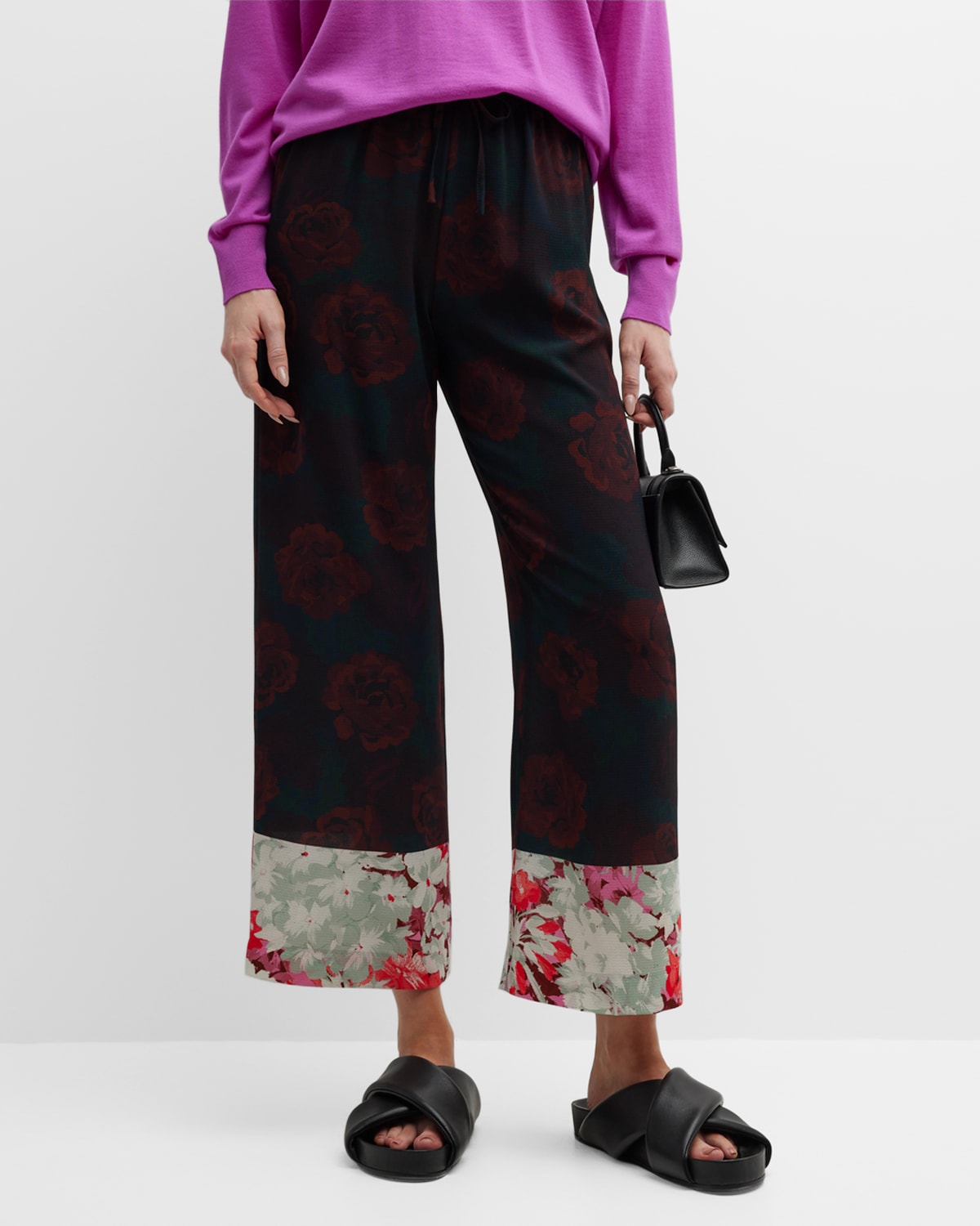 Printed Straight-Leg Trousers With Drawstring Waist