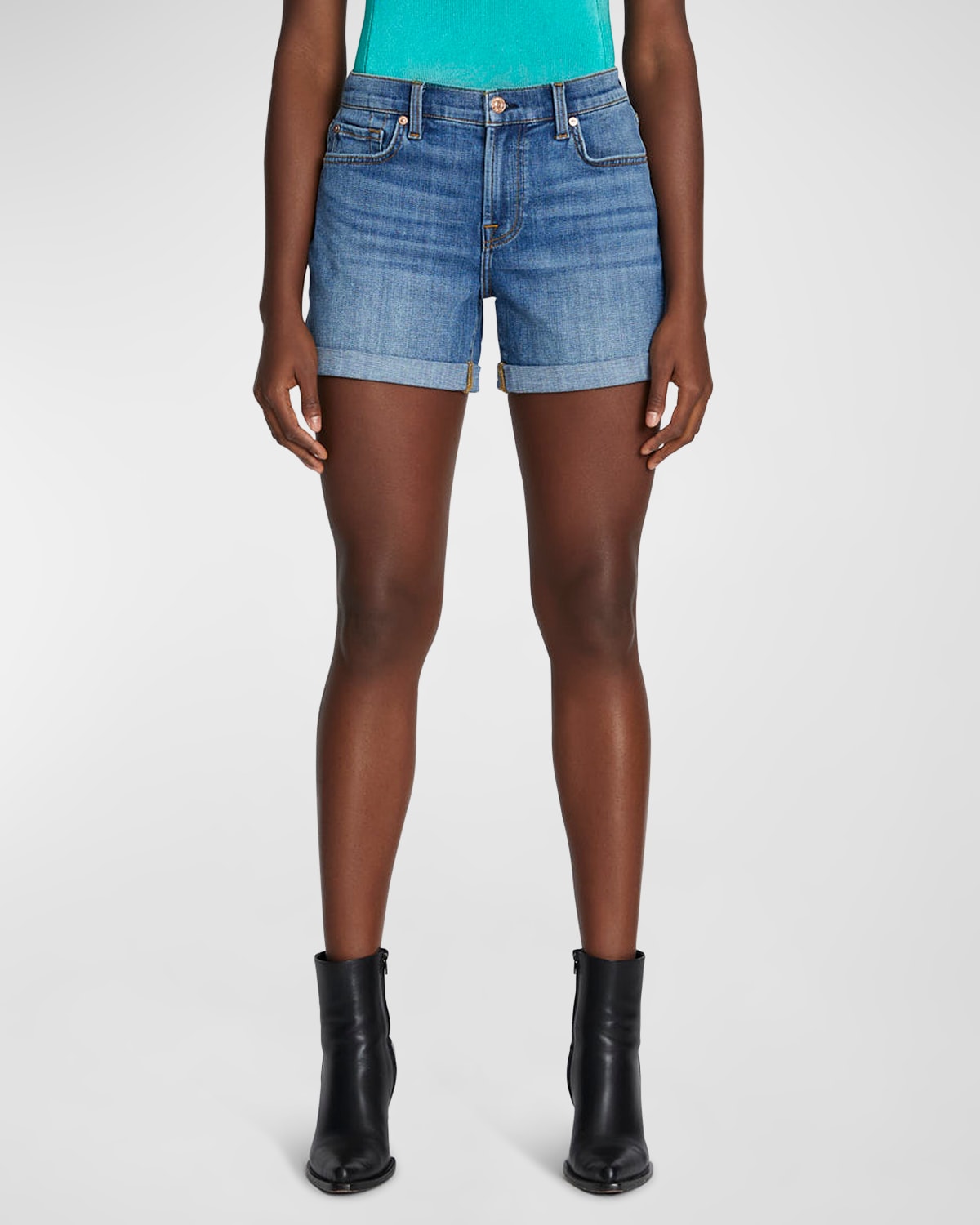 Shop 7 For All Mankind Mid Roll Denim Shorts In Brnk Twill Vnt