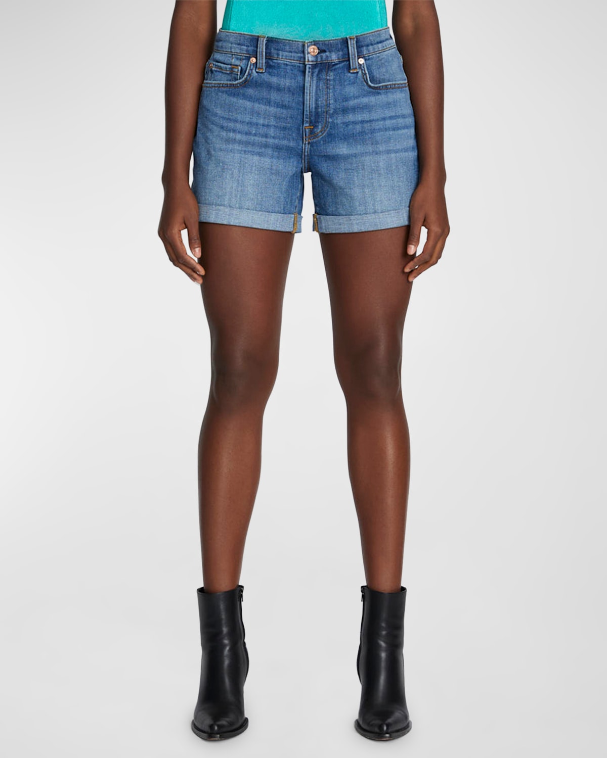 7 FOR ALL MANKIND MID ROLL DENIM SHORTS