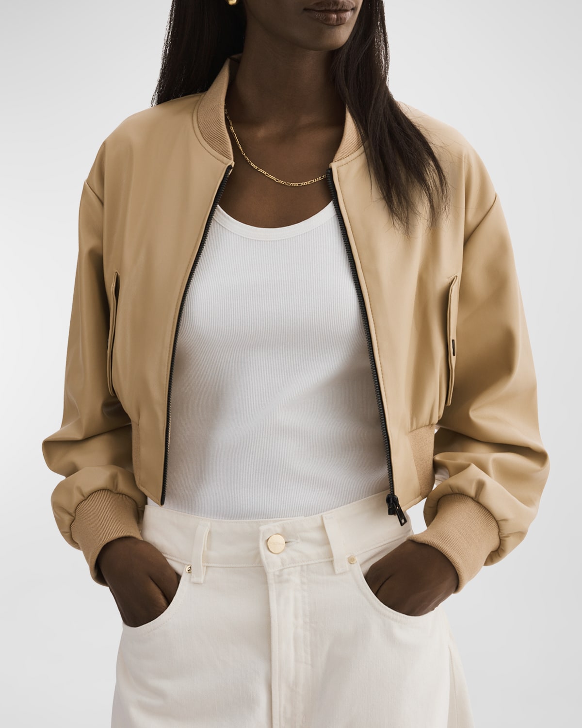 Shop Lamarque Evelin Faux-leather Bomber Jacket In Wheat