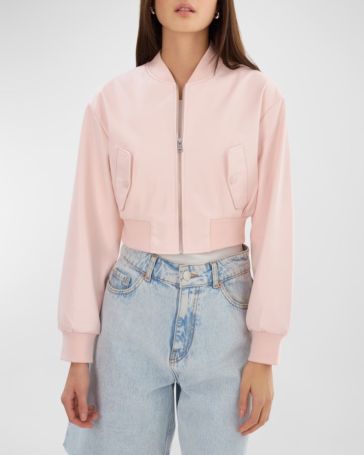 Shop Lamarque Evelin Faux-leather Bomber Jacket In Pink Puff