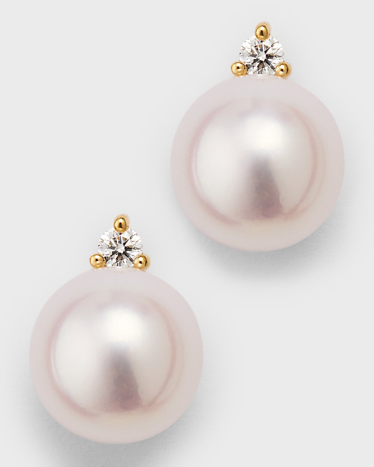 14k Gold Pearl and Diamond Stud Earrings