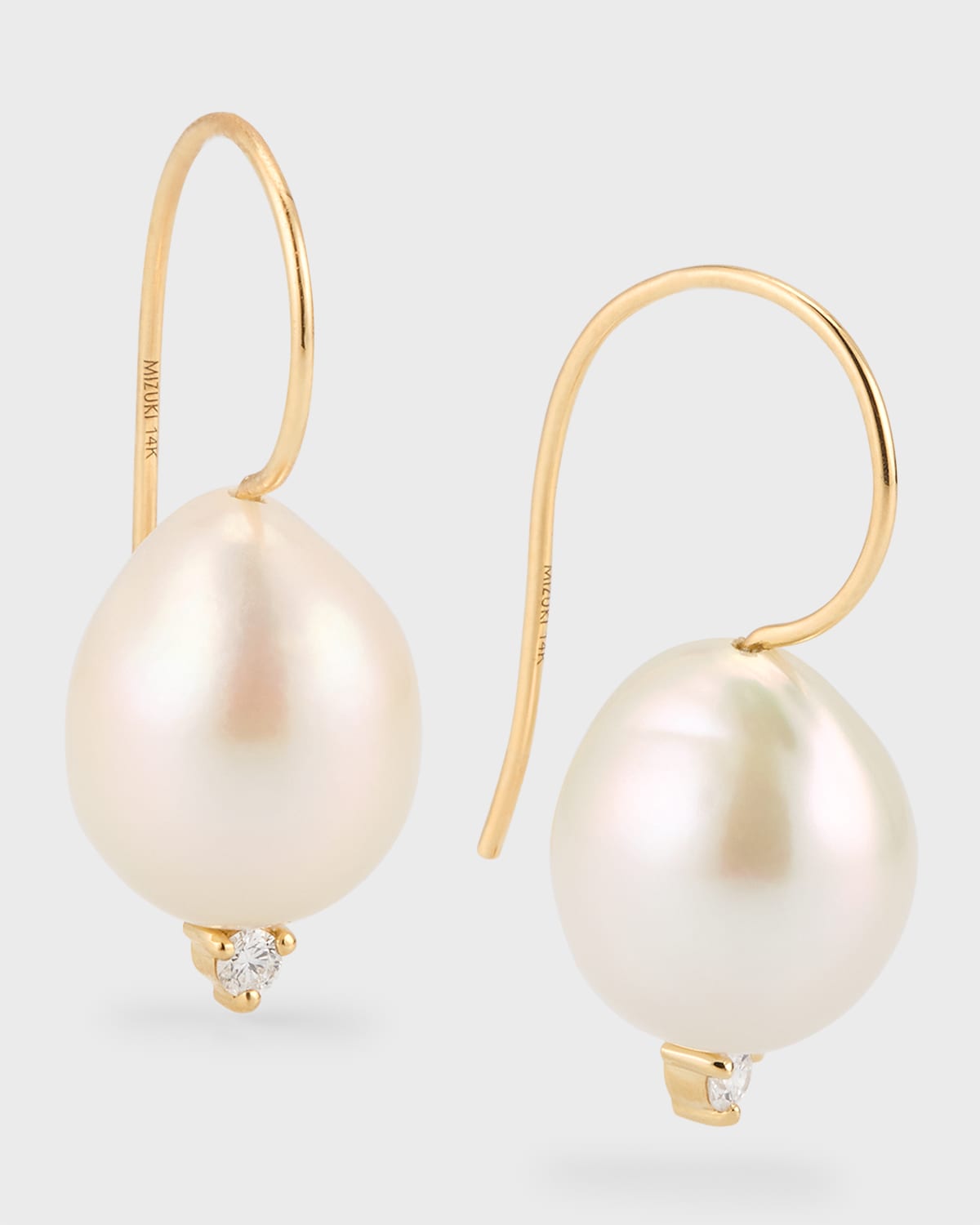 14k Gold Freshwater Pearl and Diamond Drop Earrings