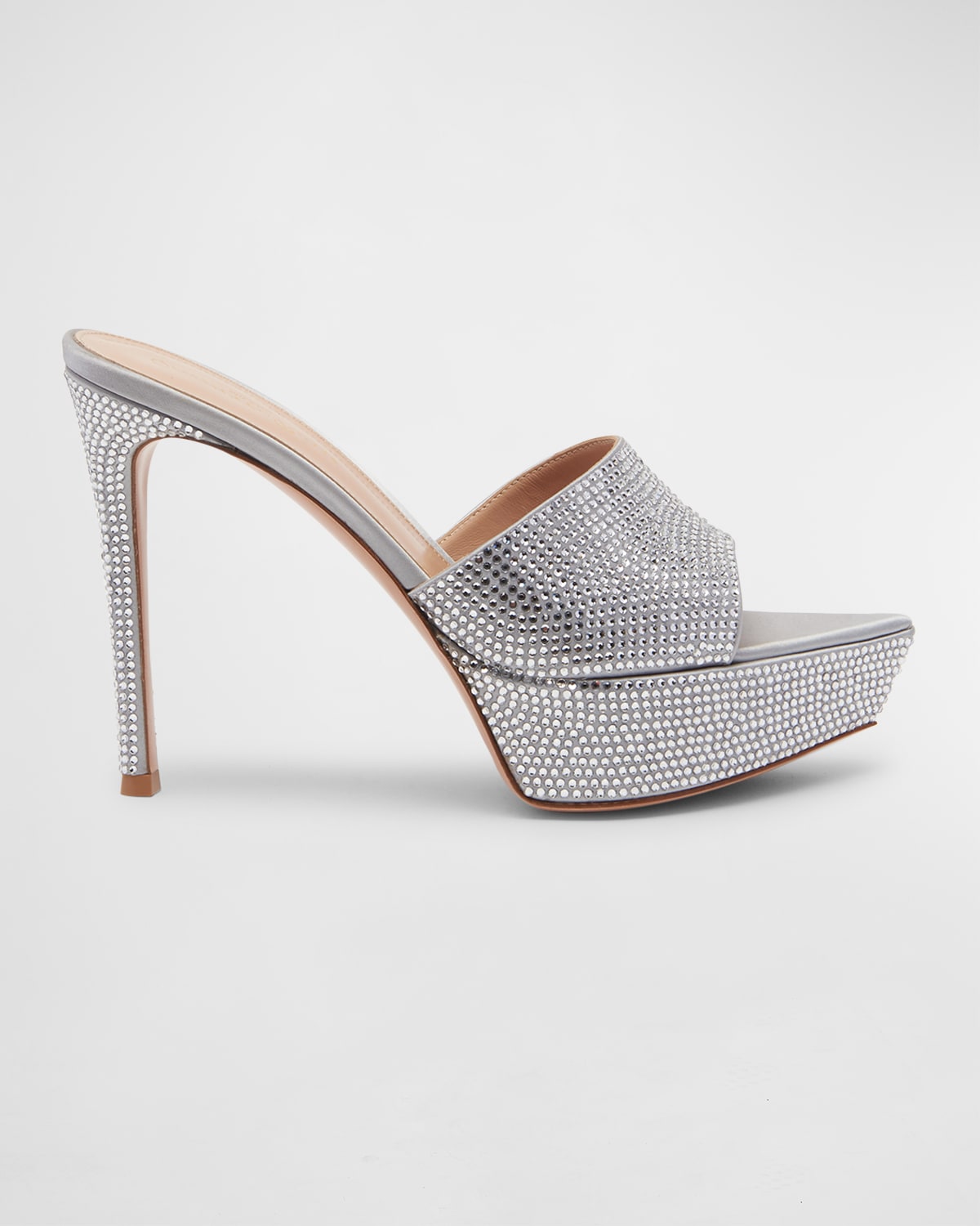 Gianvito Rossi Metallic Crystal Stiletto Mules In Silver