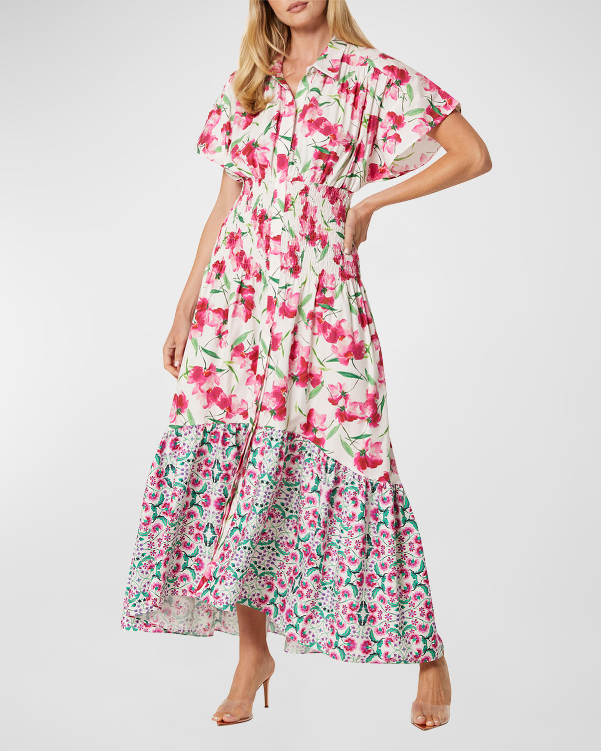 MISA Los Angeles Carolina Short-Sleeve Floral Cotton Maxi Shirtdress