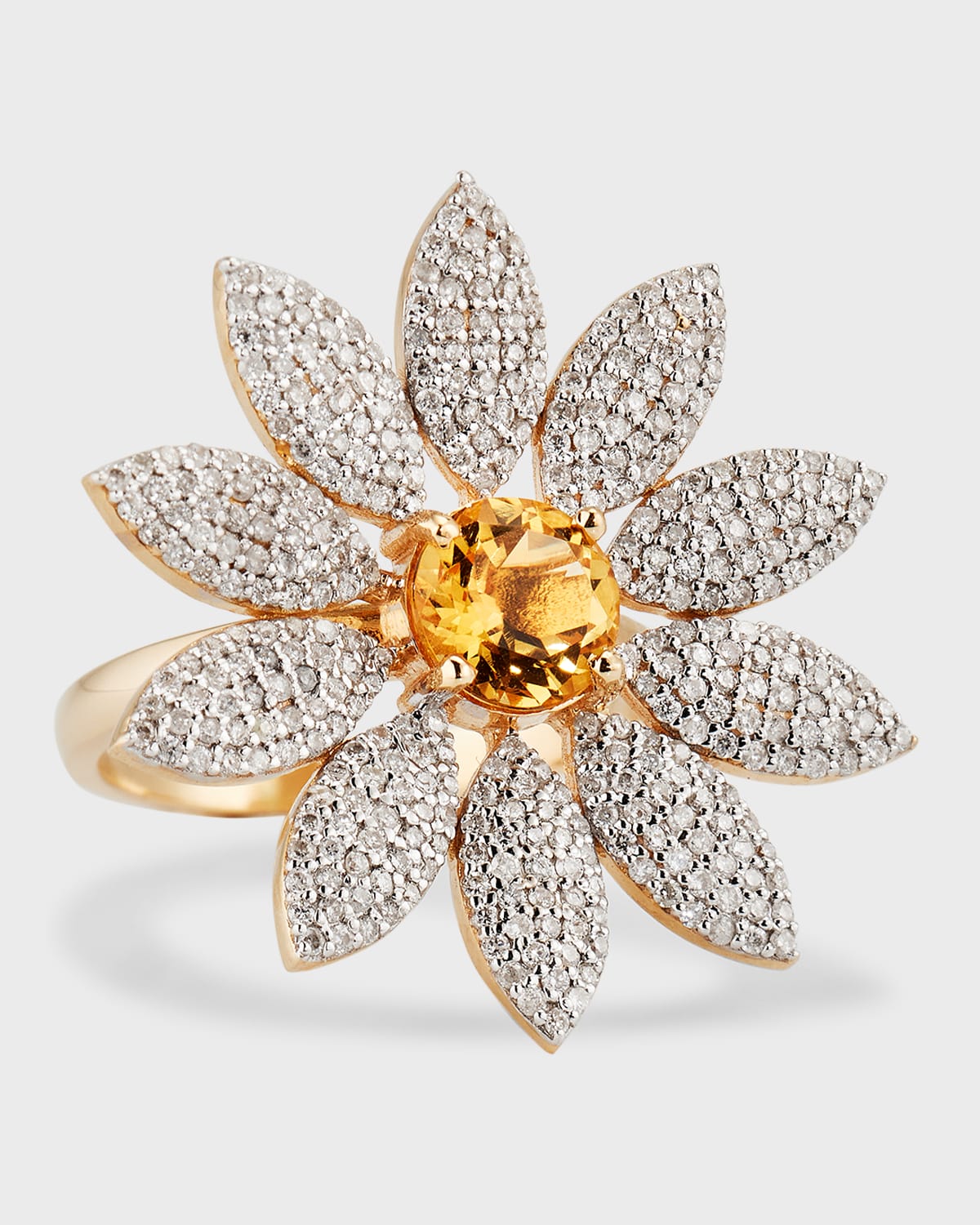 14K Yellow Gold Medium Cocktail Ring in Citrine and Diamonds