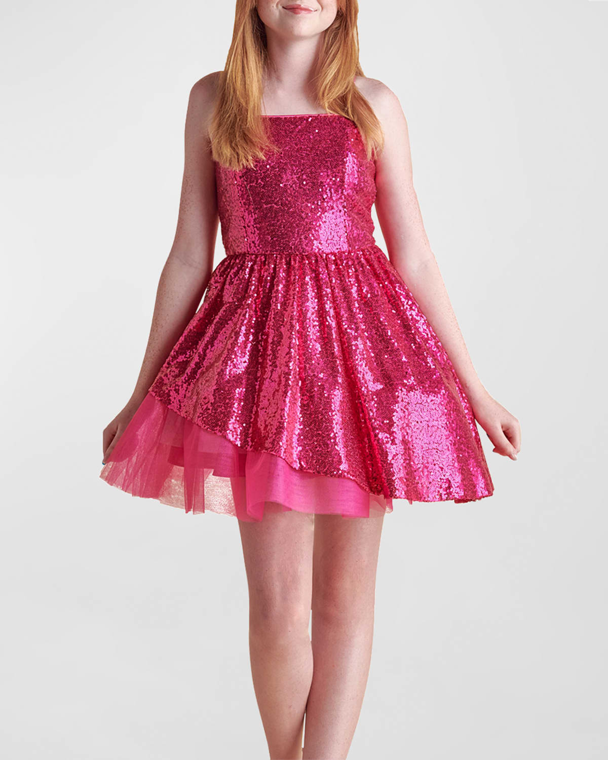 Un Deux Trois Kids' Girl's Sequined Peek-a-boo Tulle Dress In Pink 2