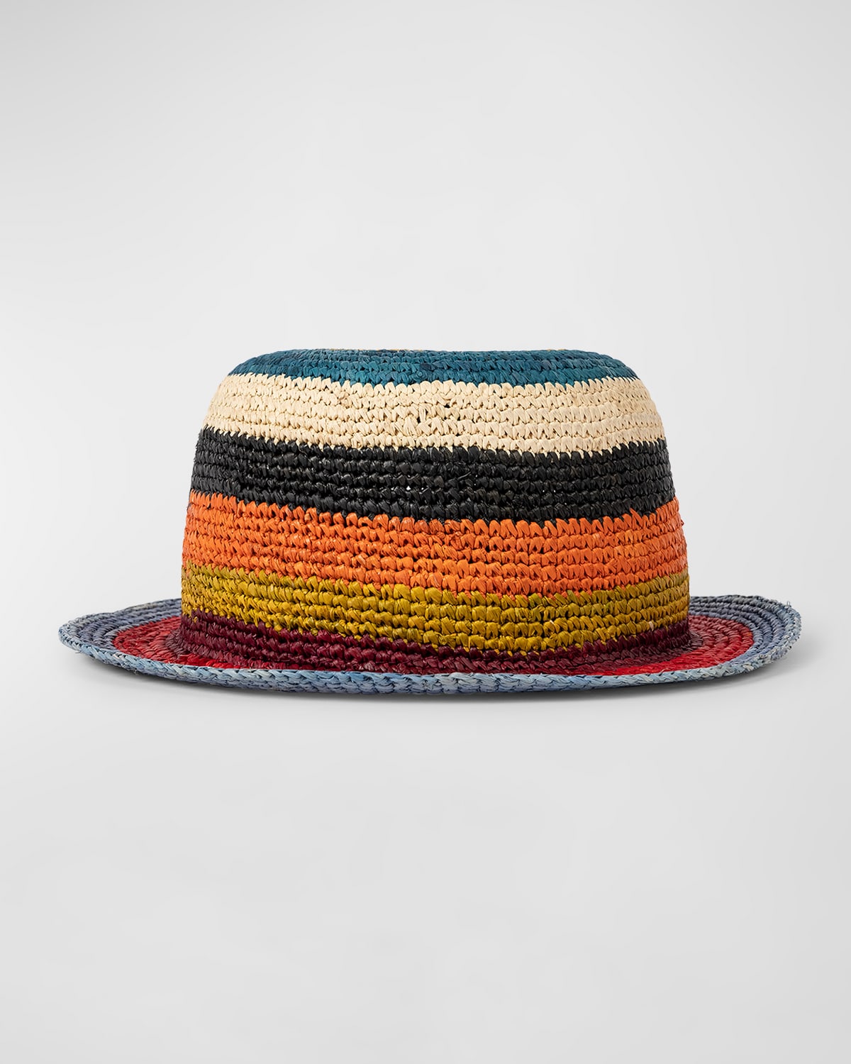 Men's Stripe Crochet Straw Fedora Hat