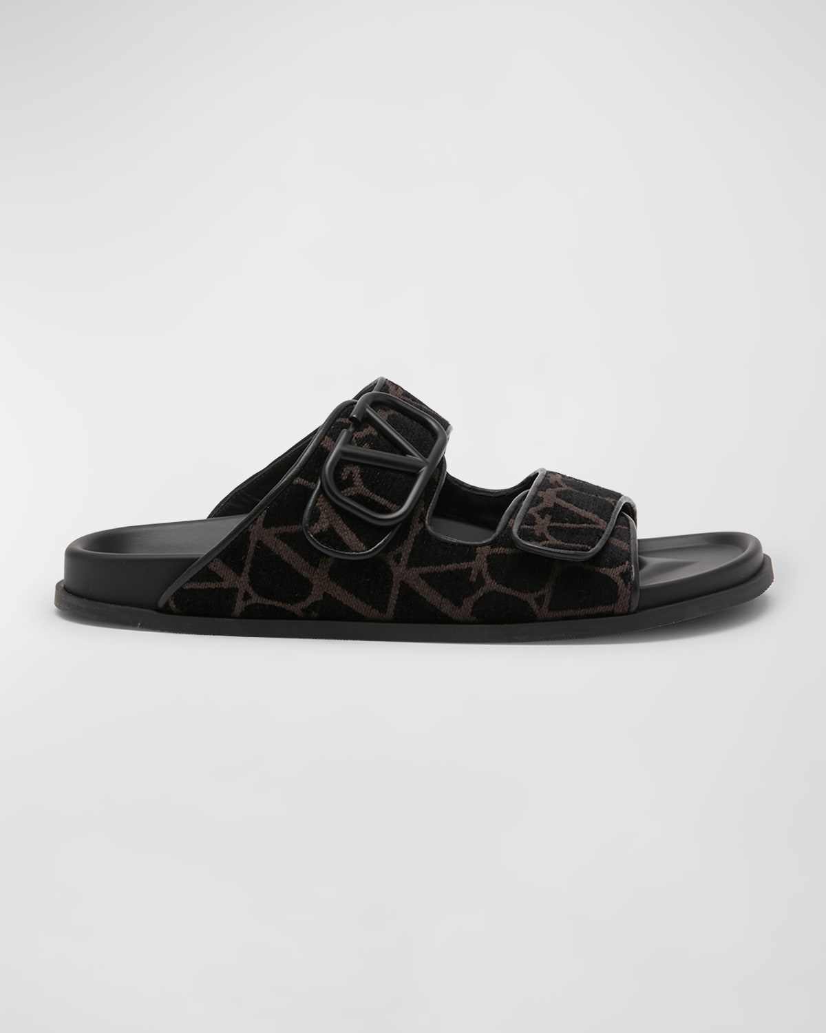 Shop Valentino Men's V-logo Textile Slide Sandals In Brown/black