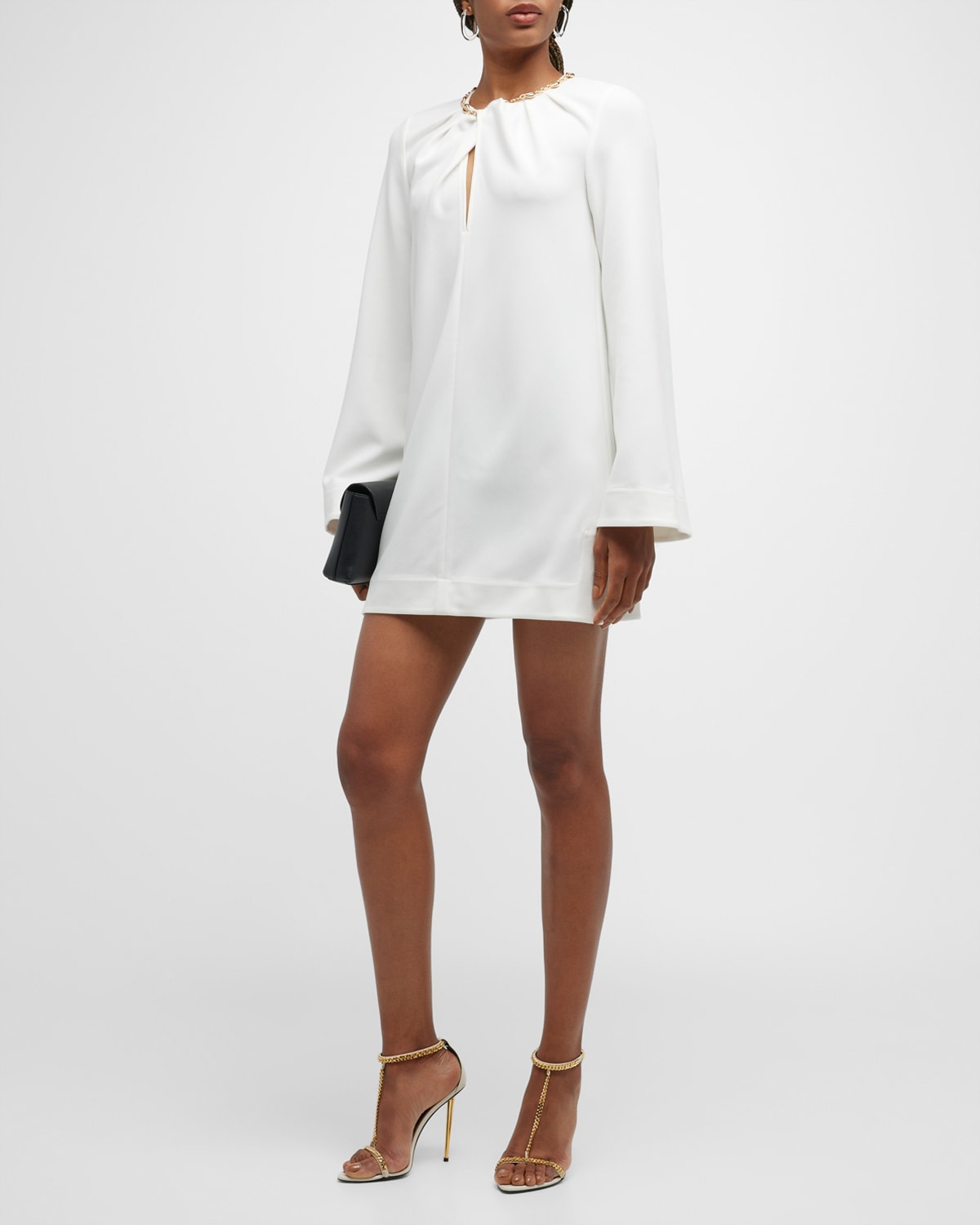 Staud Amanda Bell-sleeve Necklace Mini Dress In Ivory | ModeSens