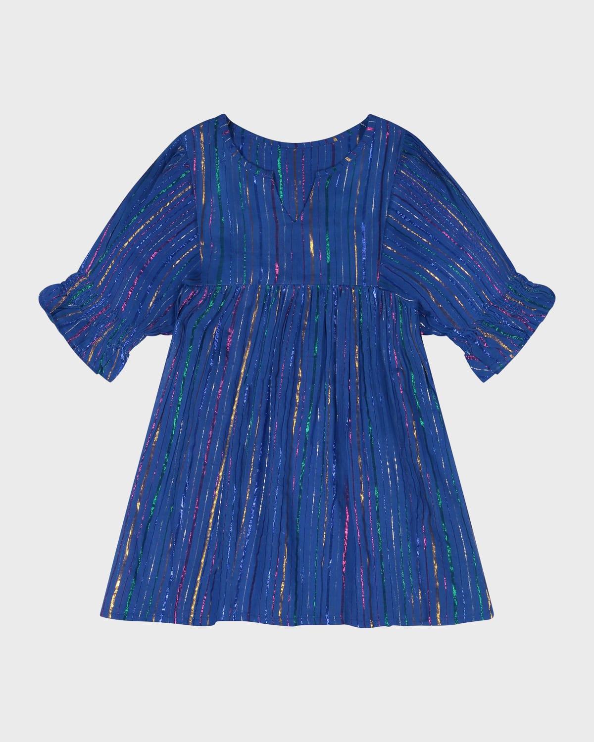 Mer St. Barth Kids' Girl's Vivienne Metallic Striped Dress/beach Cover Up In Blue