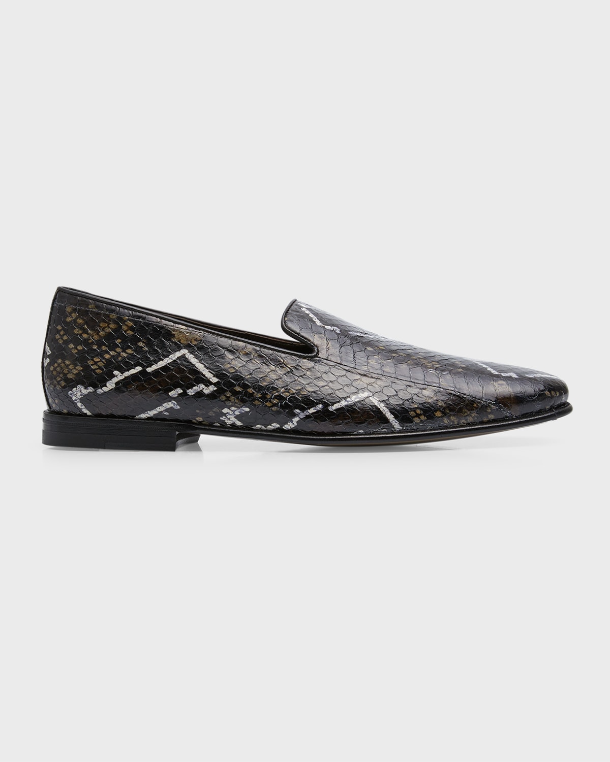 Men's Snake-Print Leather Loafers