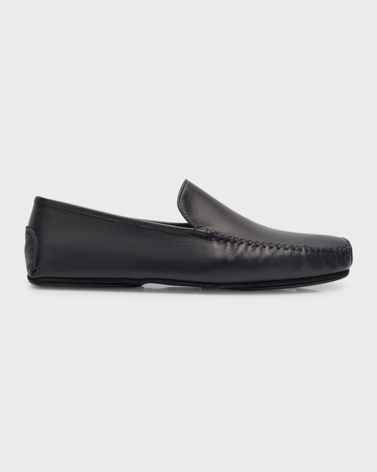 Shop Manolo Blahnik Men's Mayfair 197 Leather Loafers In Navy