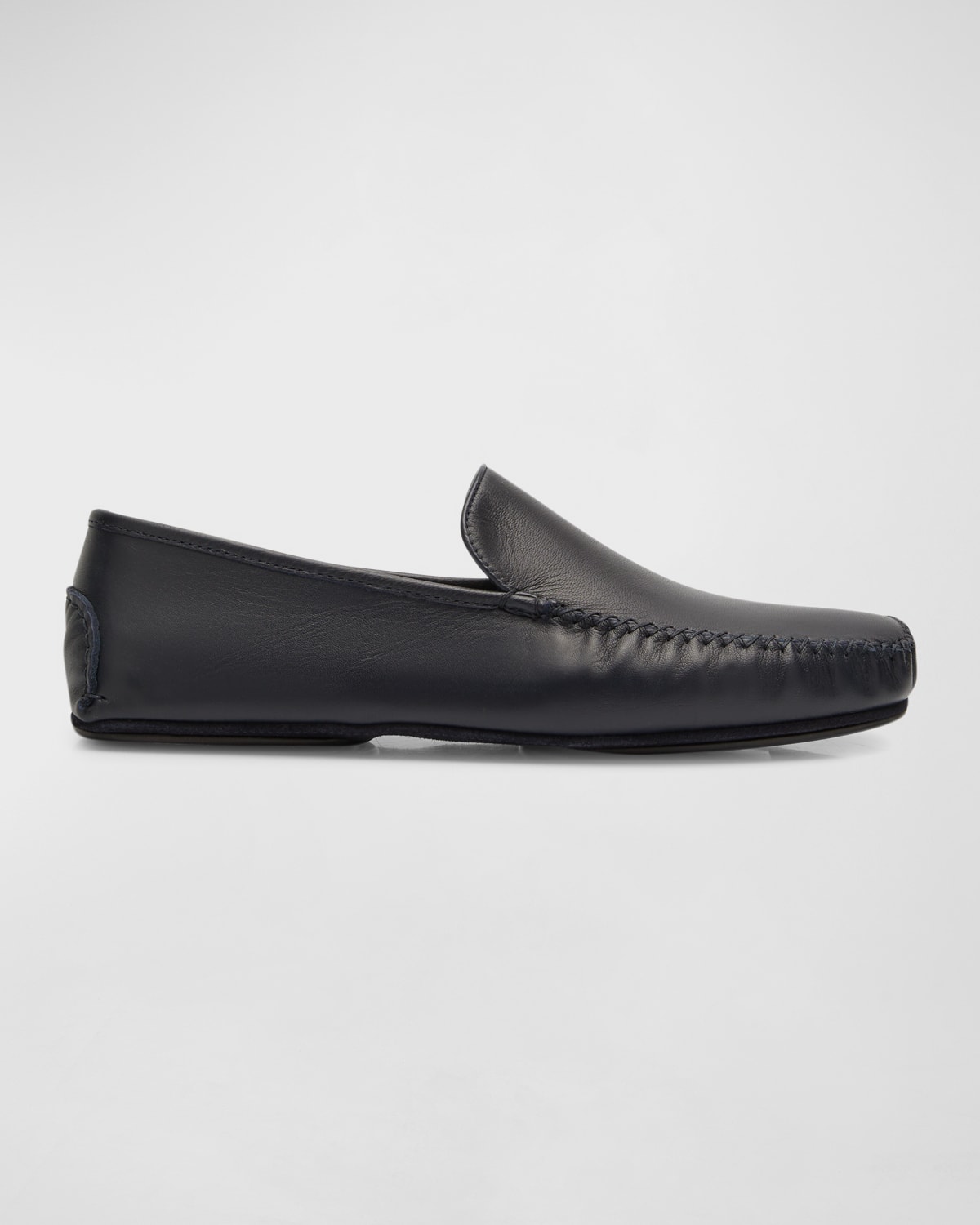 Manolo Blahnik Men's Mayfair Mix-leather Shearling-lined Loafers In Navy