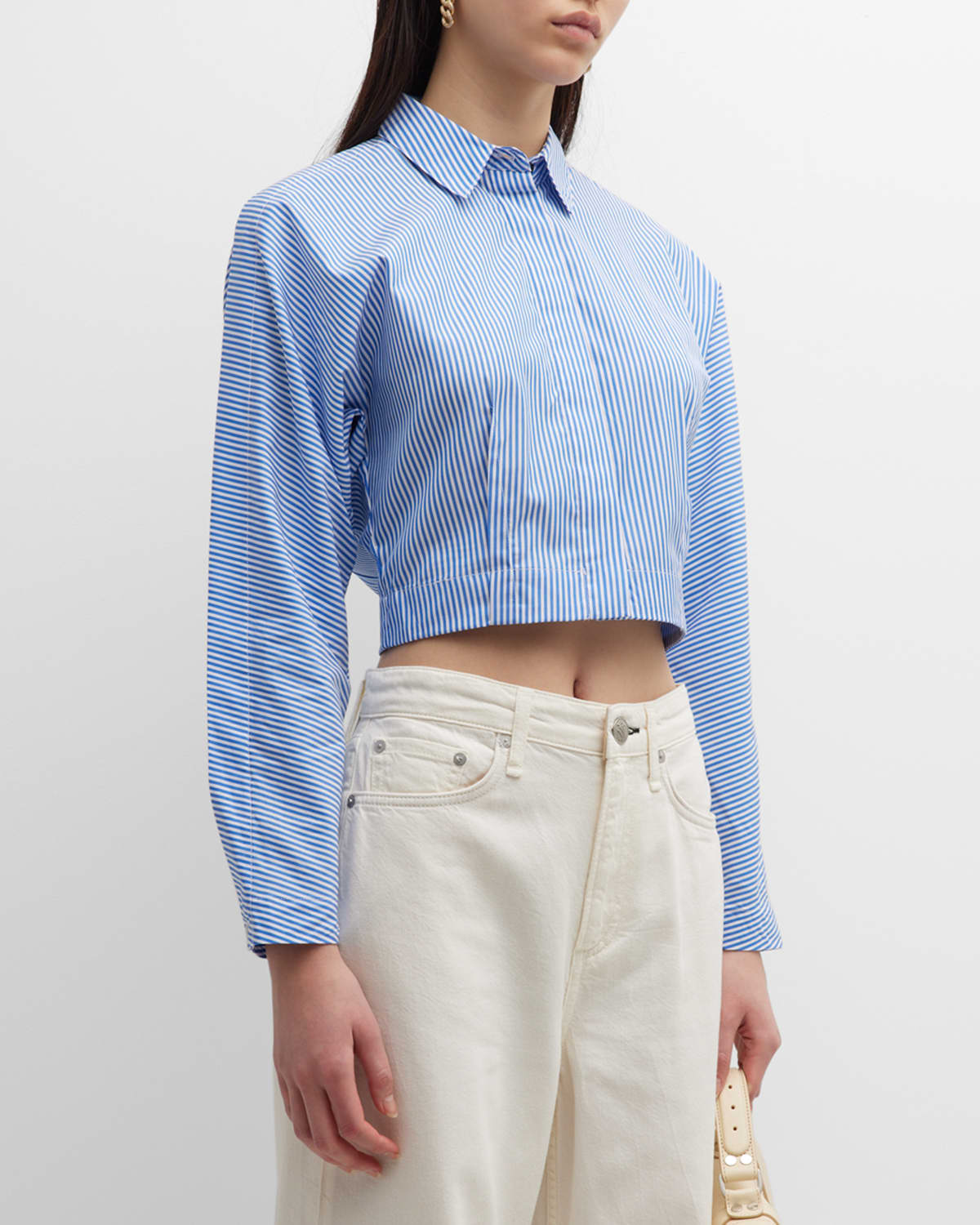 RAG & BONE MORGAN STRIPED BUTTON-FRONT CROP SHIRT