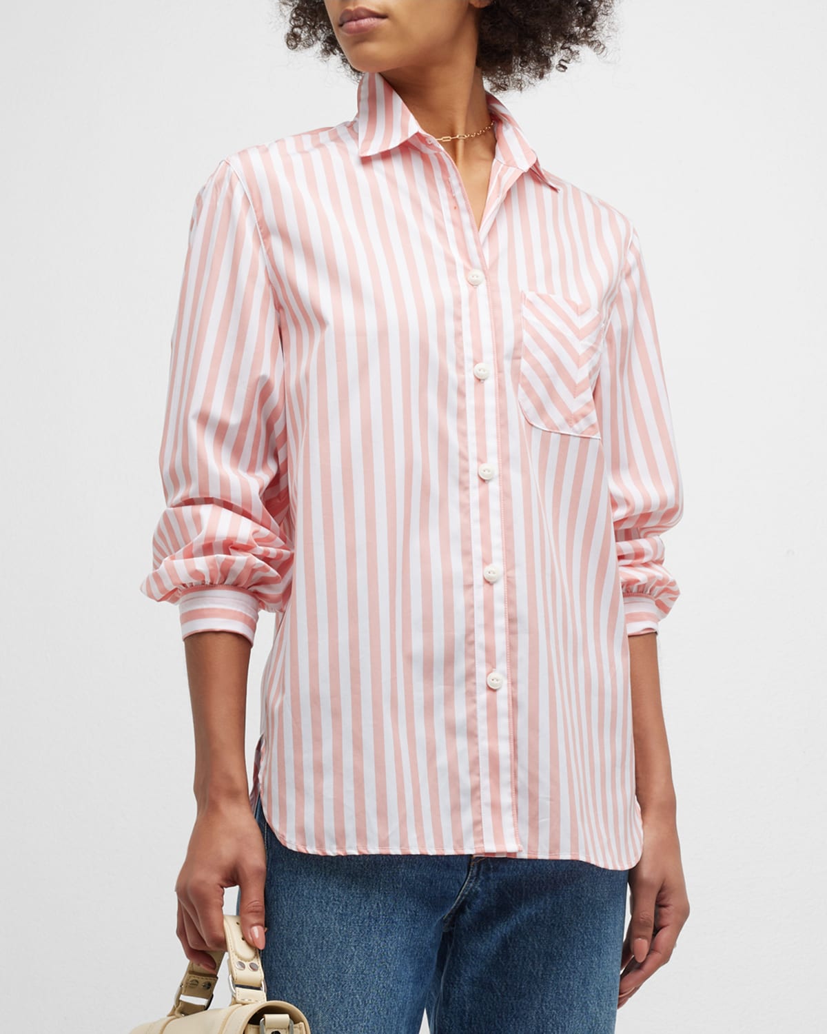 Rag & Bone Maxine Striped Button-front Shirt In Coralstrp