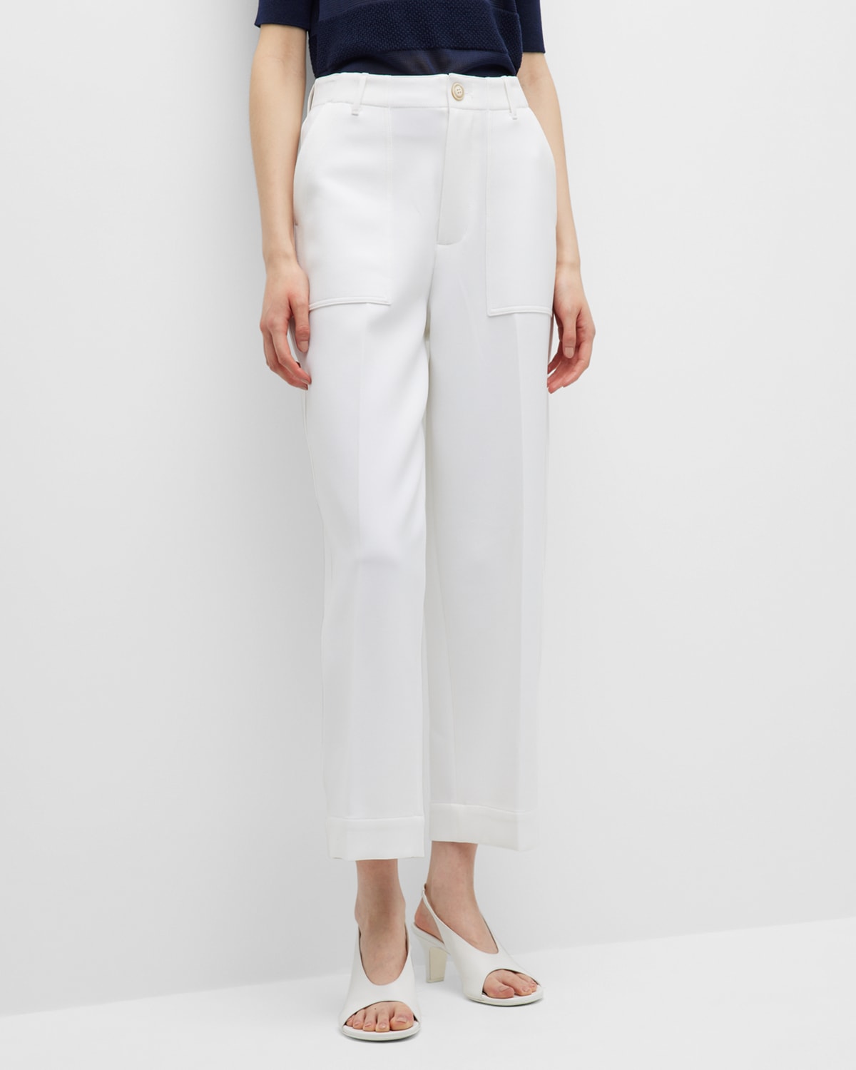 Wide-Leg Ankle Stretch Crepe Suiting Pants