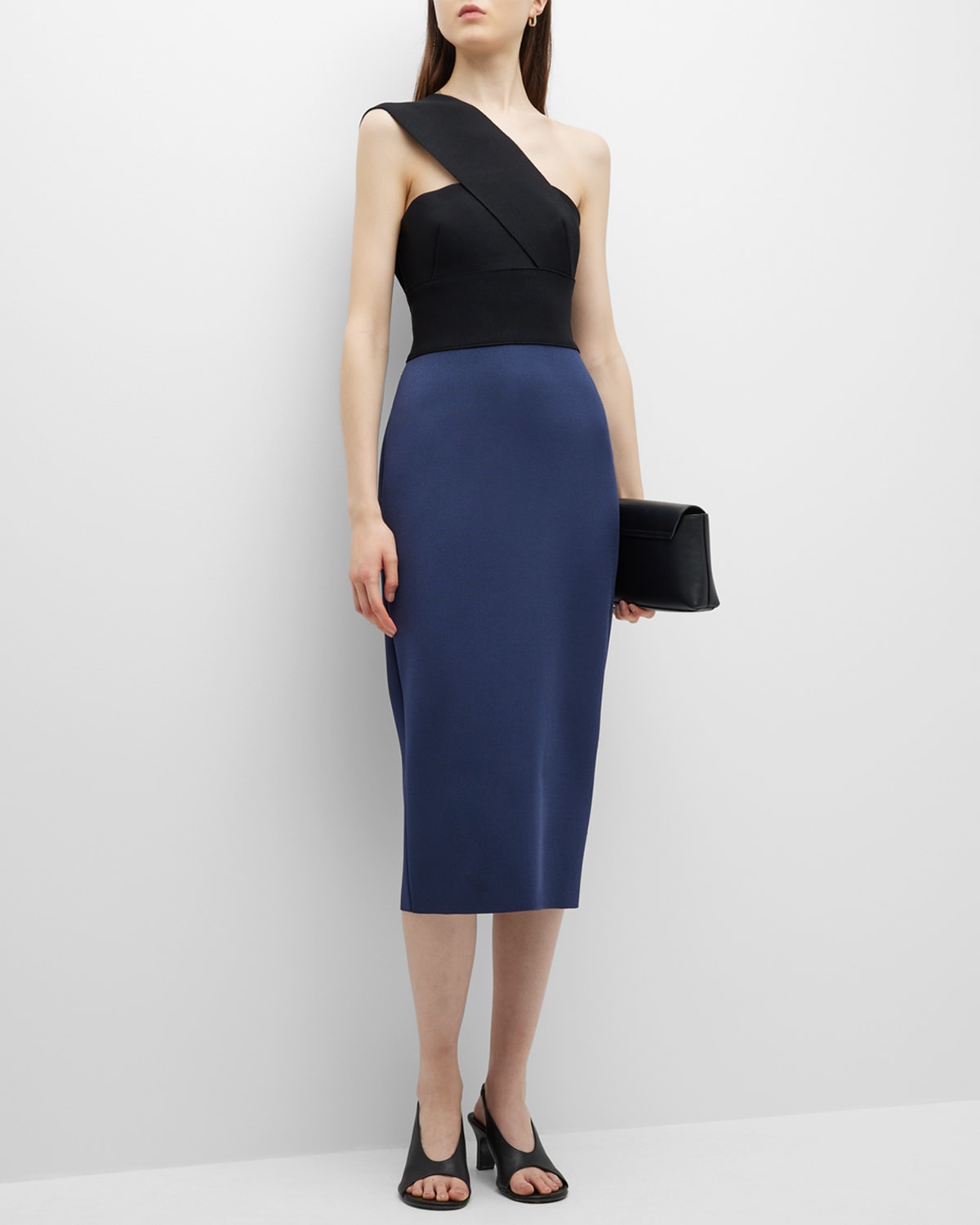 St John Bi-color Milano Knit One-shoulder Midi Dress In Multi
