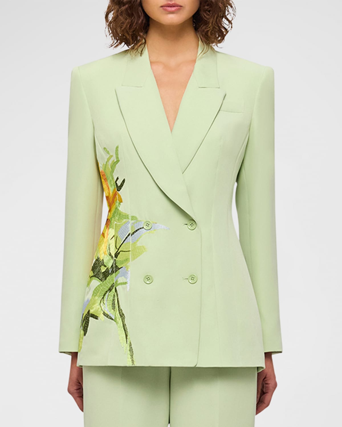 Leo Lin James Embroidered Double-breasted Blazer In Green