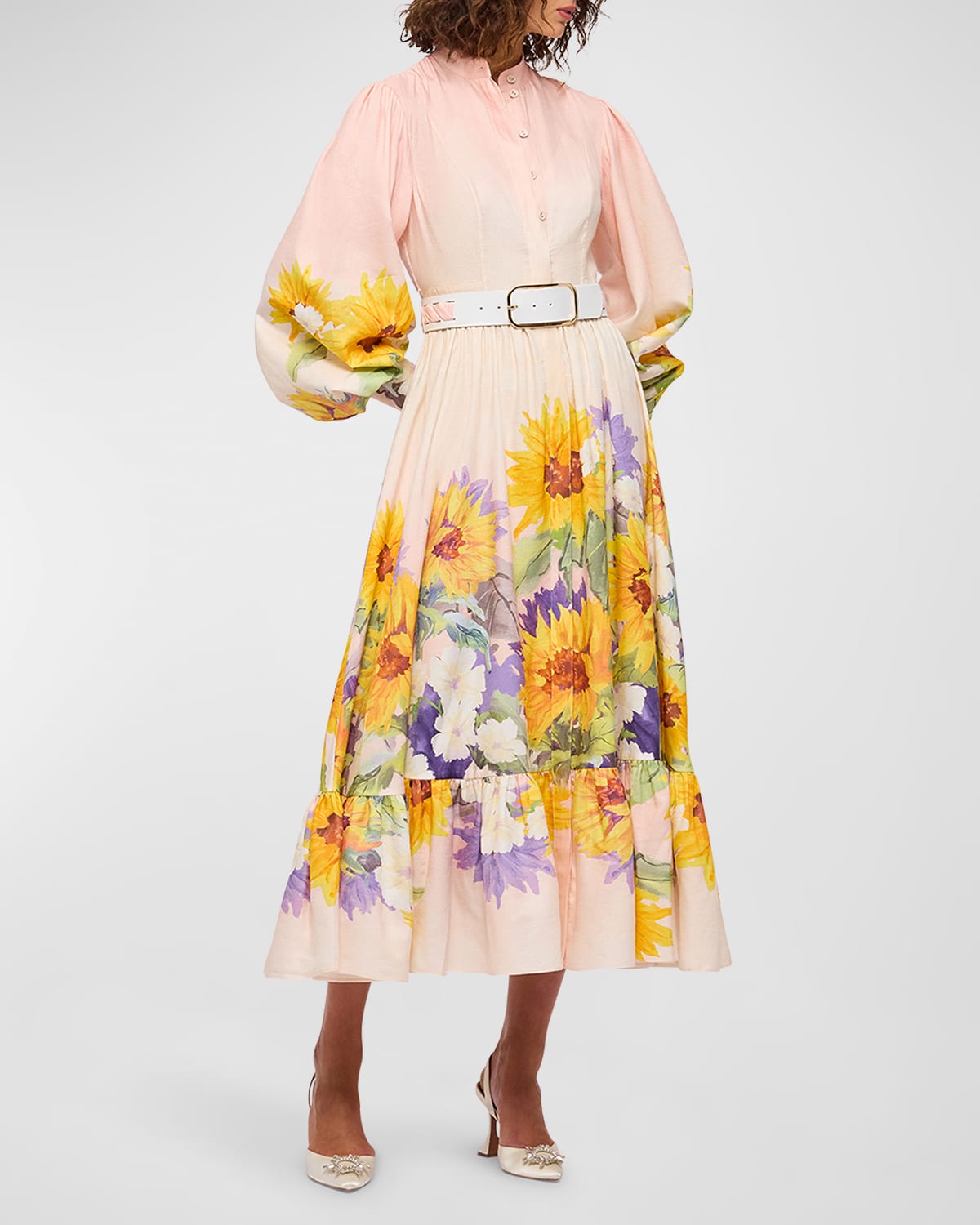 Leo Lin Nellie Belted Floral-print Midi Dress In Pink
