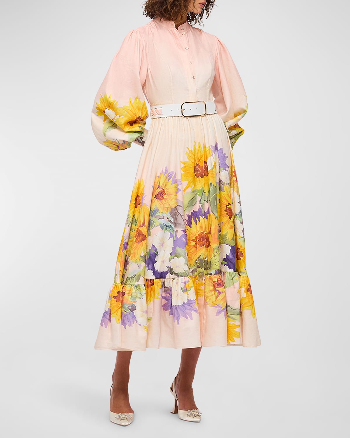 Nellie Belted Floral-Print Midi Dress