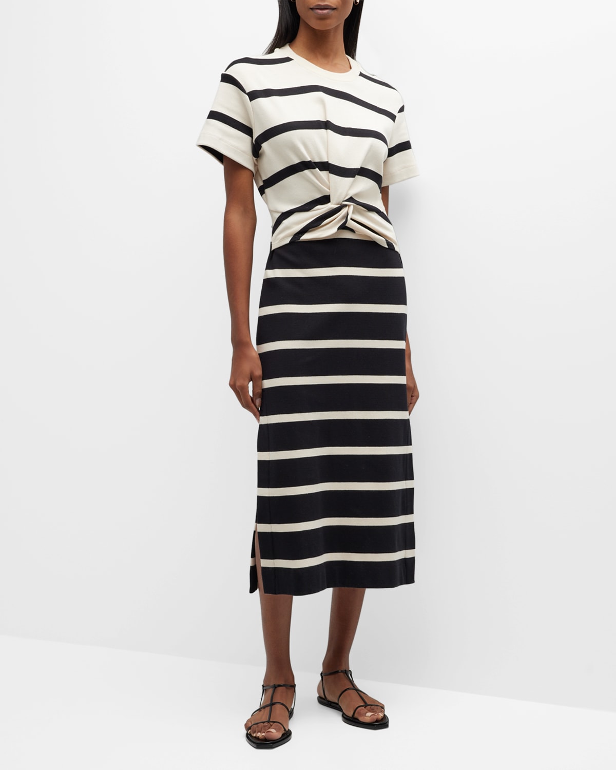 TANYA TAYLOR WILLOW STRIPED TWISTED-FRONT MIDI DRESS