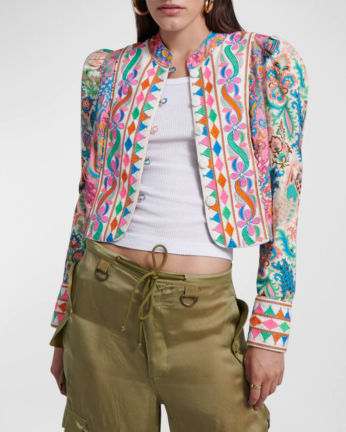 Jasmine Cropped Multi-Pattern Cotton Jacket