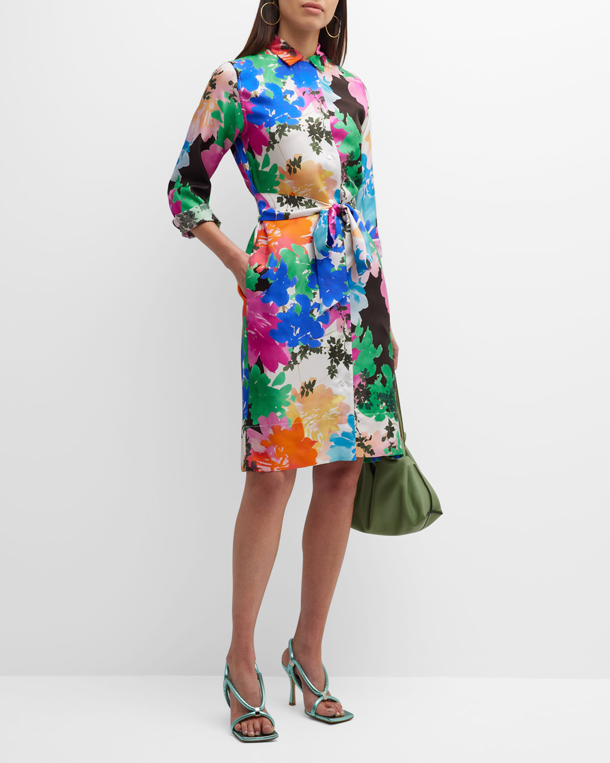 Avana Floral-Print Silk Midi Shirtdress