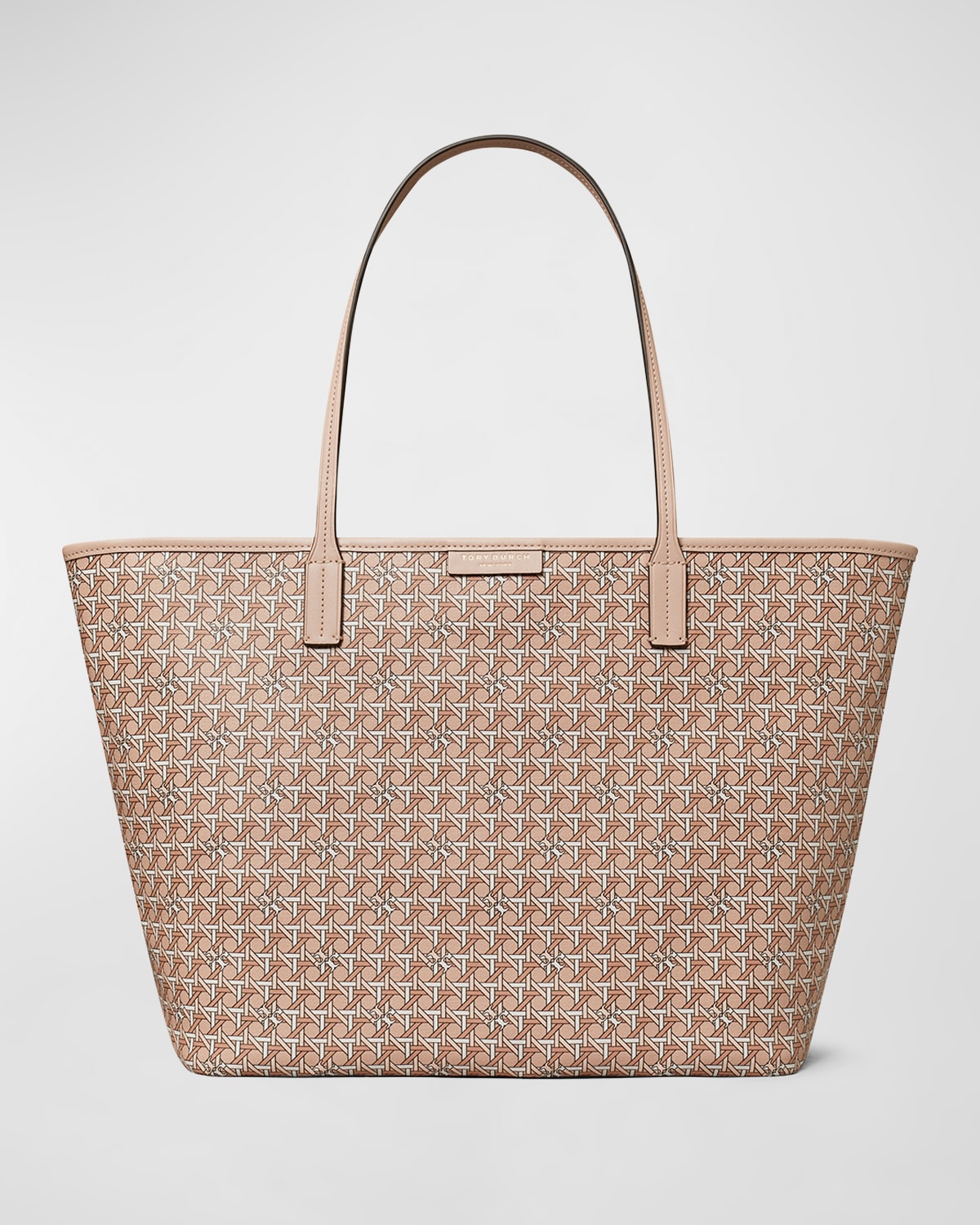 Tory Burch Every-ready Woven Monogram Tote Bag In Winter Peach
