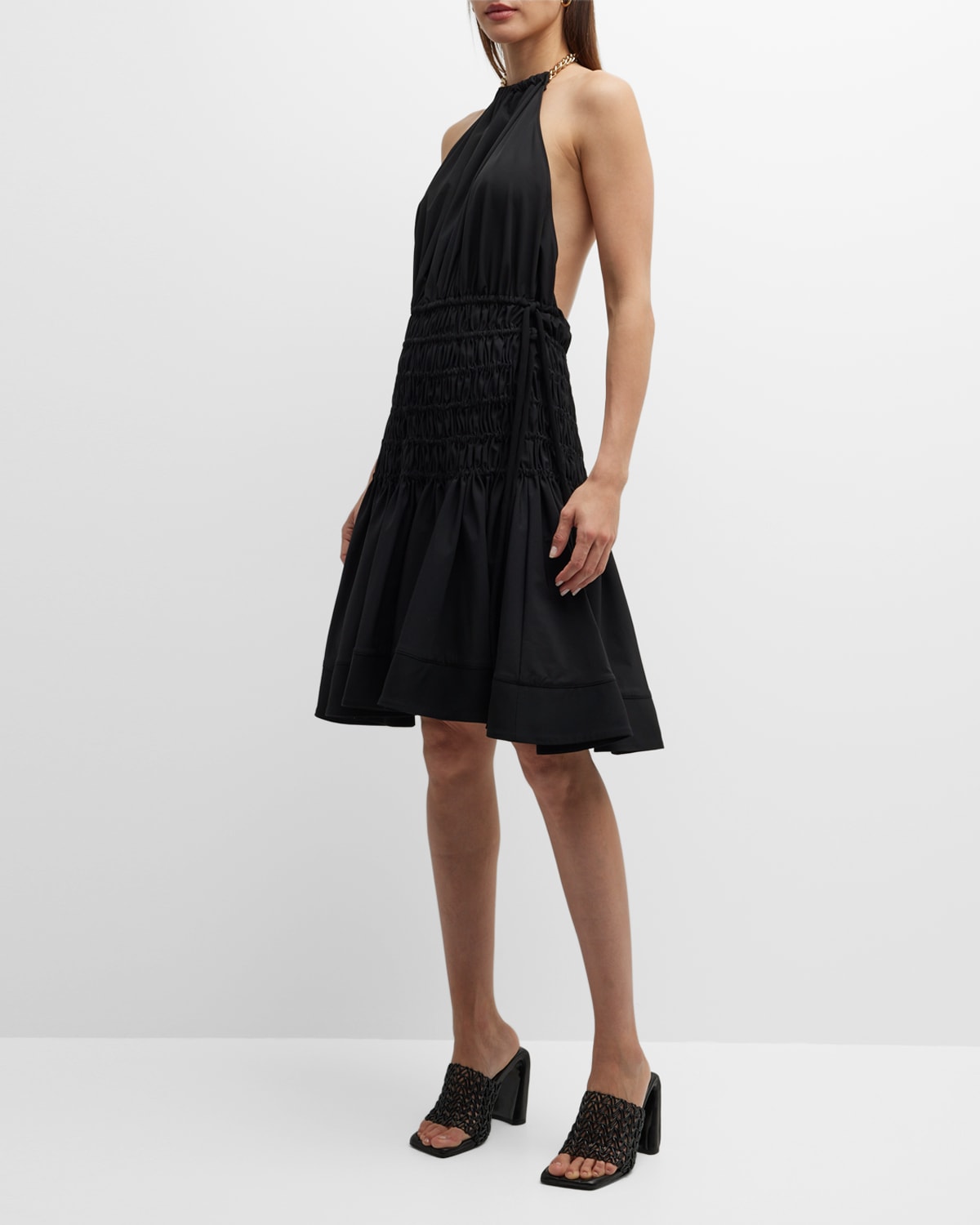 PROENZA SCHOULER RUCHED HALTER DRESS WITH CHAIN COLLAR