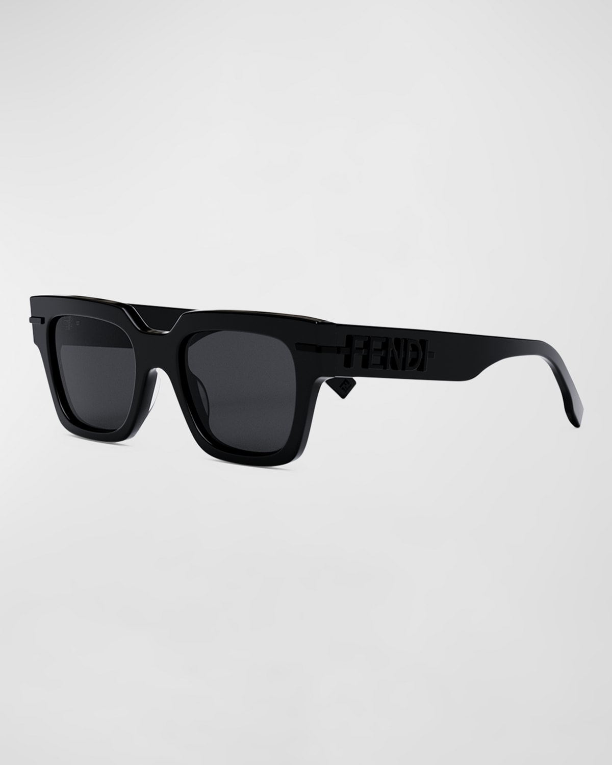 Shop Fendi Monochrome Graphy Acetate Rectangle Sunglasses In Shiny Black Smoke