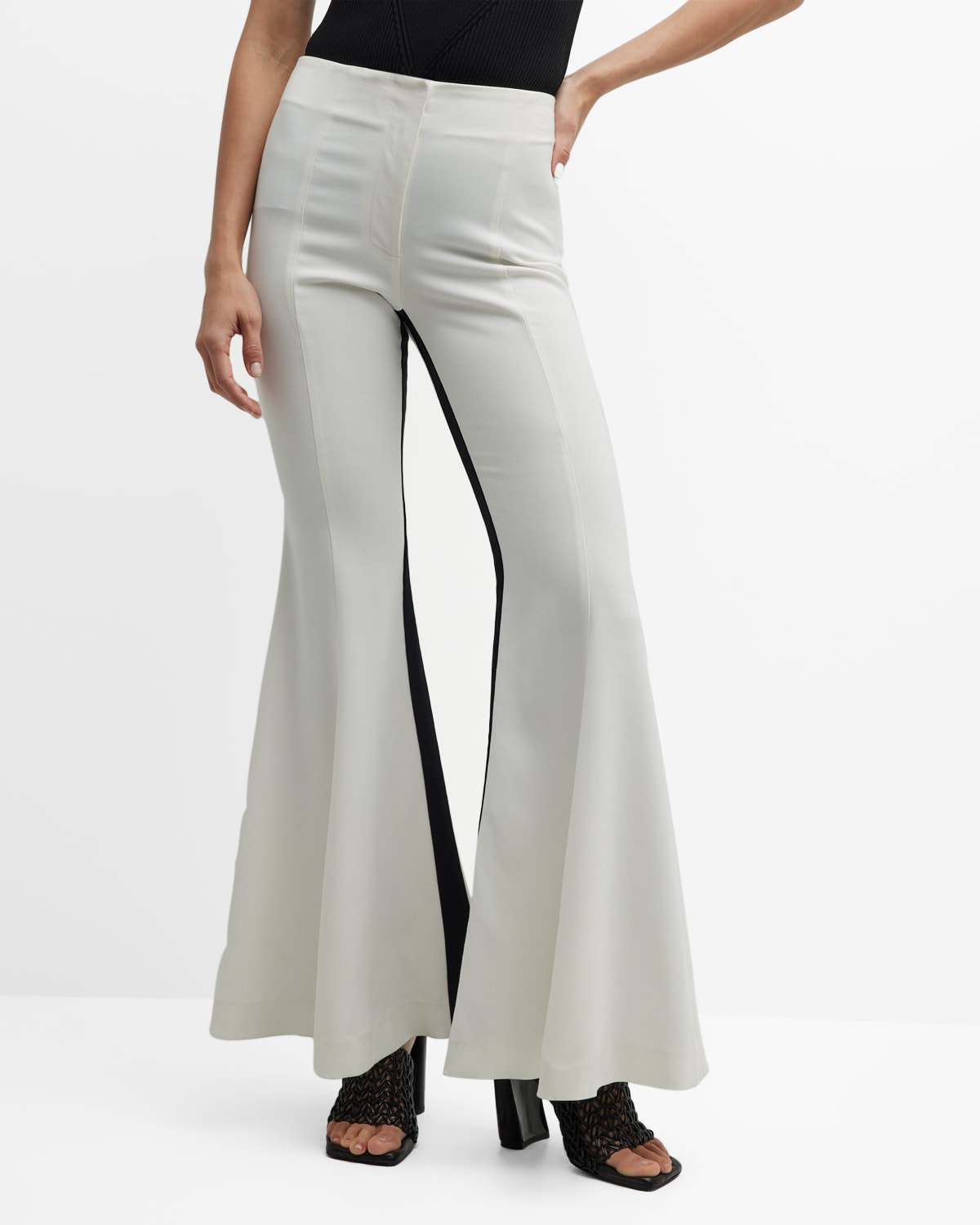 Proenza Schouler Suiting Tuxedo Wide-leg Pants With Contrast Seam Detail In Off White Multi