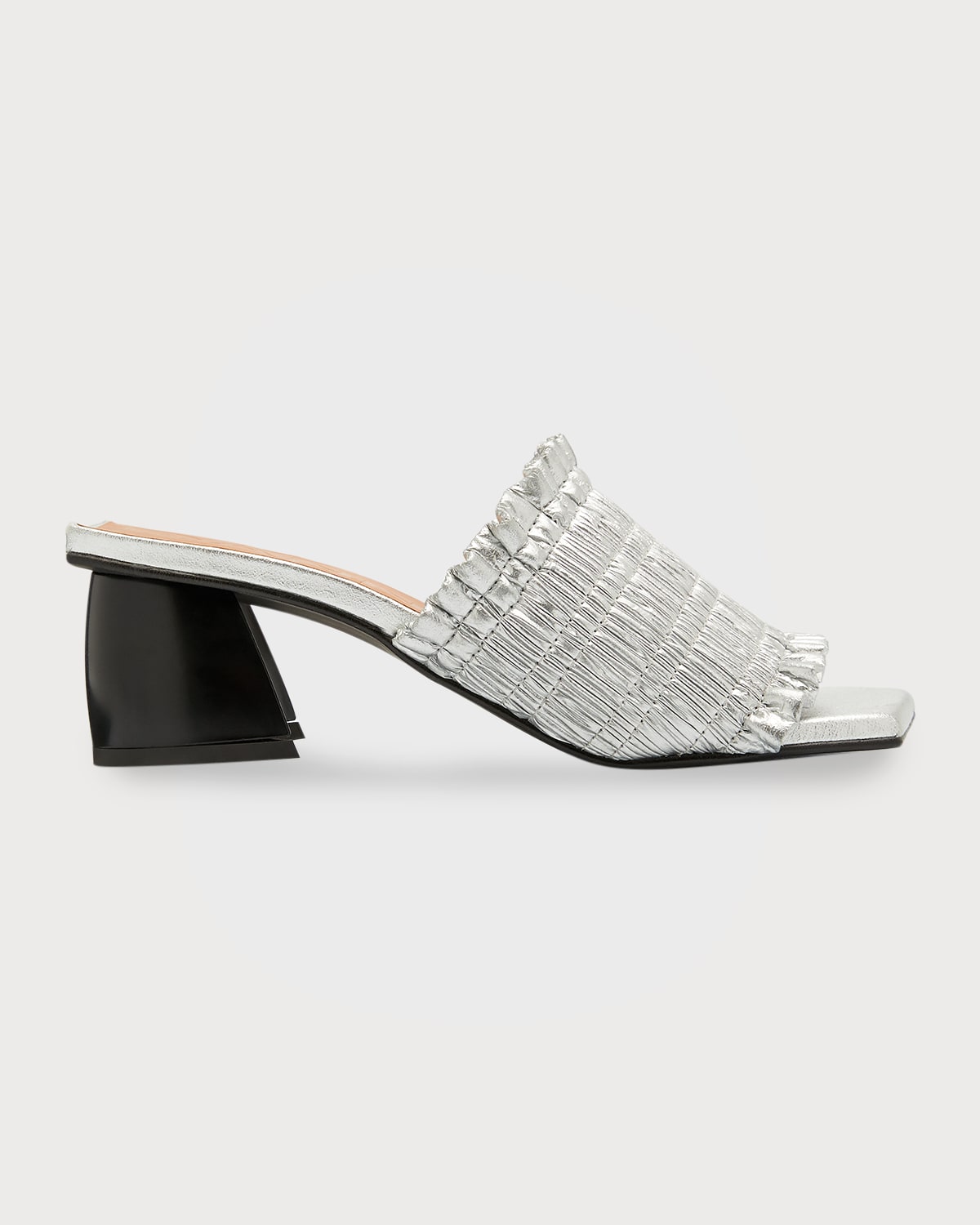 Ganni Smock-detail Kitten-heel Mules In Silver