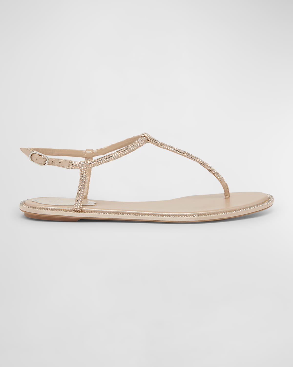 René Caovilla Strass T-strap Thong Sandals In Neutral