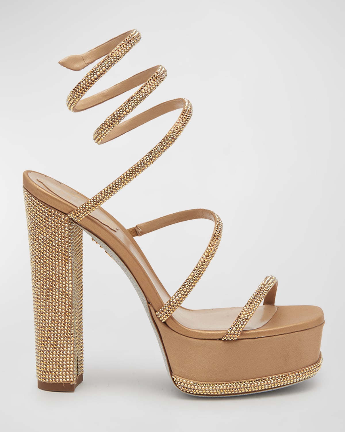 RENÉ CAOVILLA STRASS SATIN ANKLE-STRAP PLATFORM SANDALS