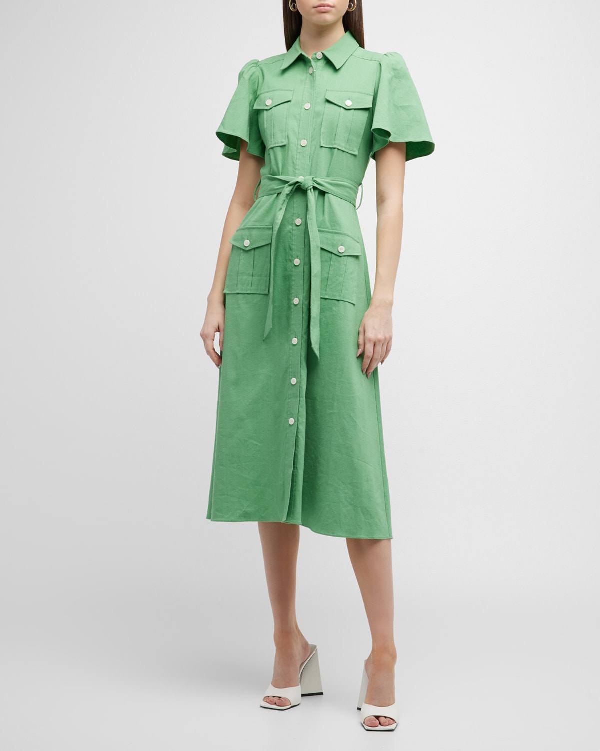 Derek Lam 10 Crosby Judy Midi Utility Shirtdress In Sage
