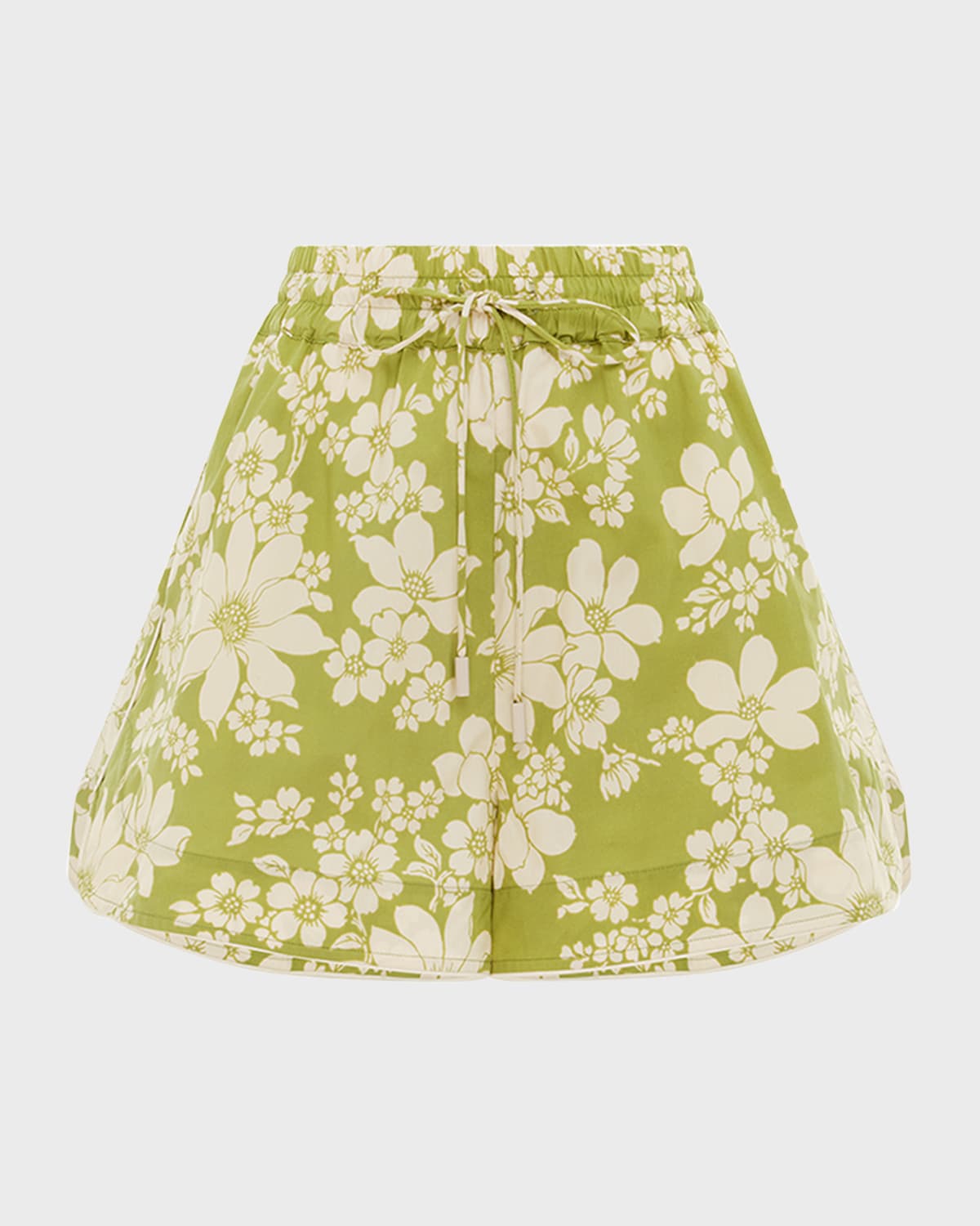 Alemais Leisa Floral Cotton Wide-leg Shorts In Lime