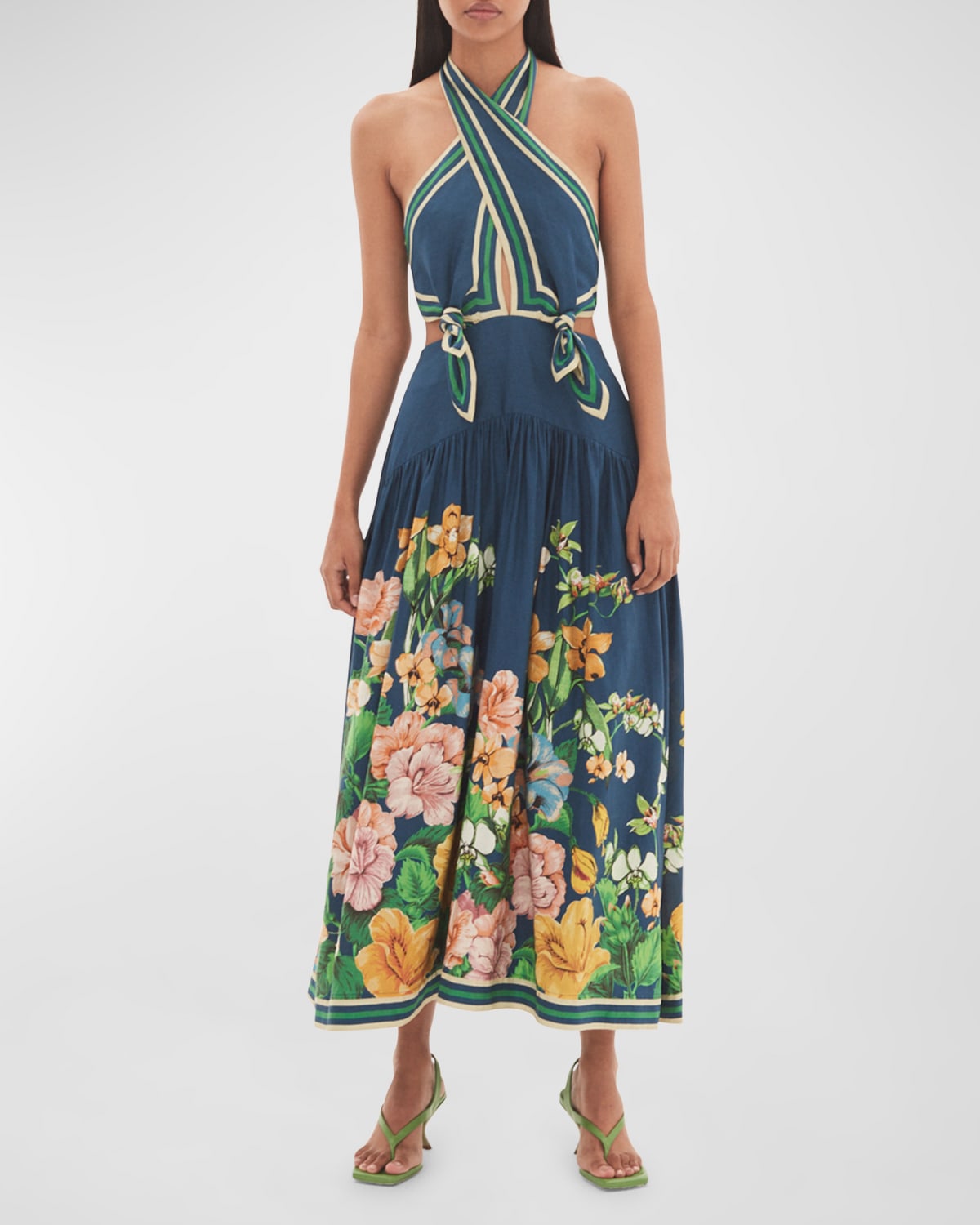 Lyla Crossover Halter Floral Midi Dress