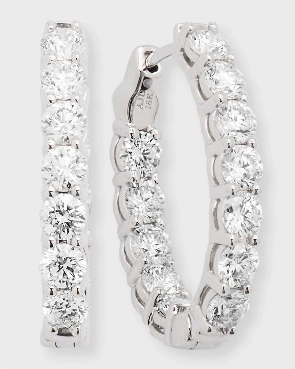 Neiman Marcus Diamonds 18k White Gold Diamond Oval Hoop Earrings, 3.6tcw