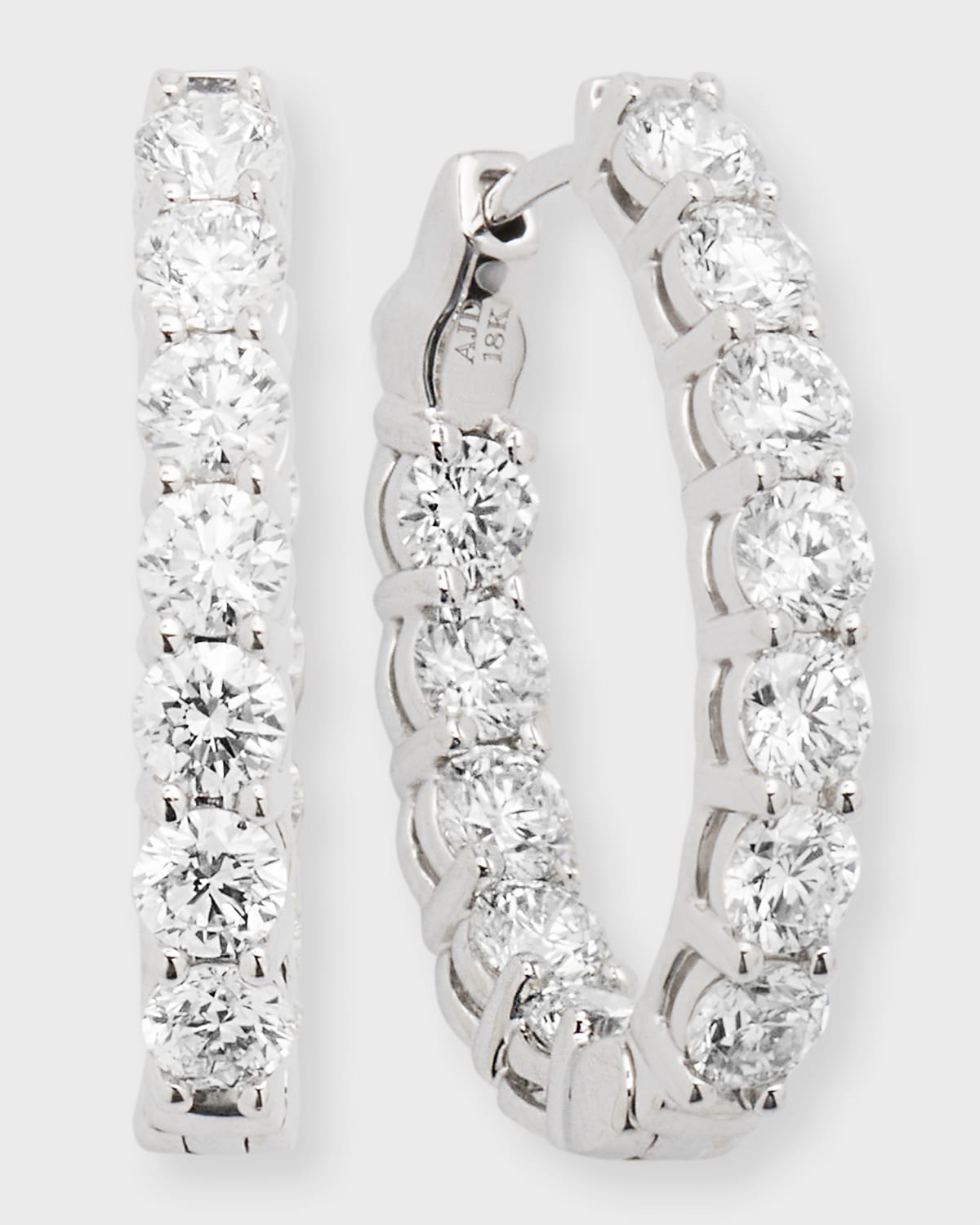18K White Gold Diamond Oval Hoop Earrings, 3.6tcw, 0.75"L