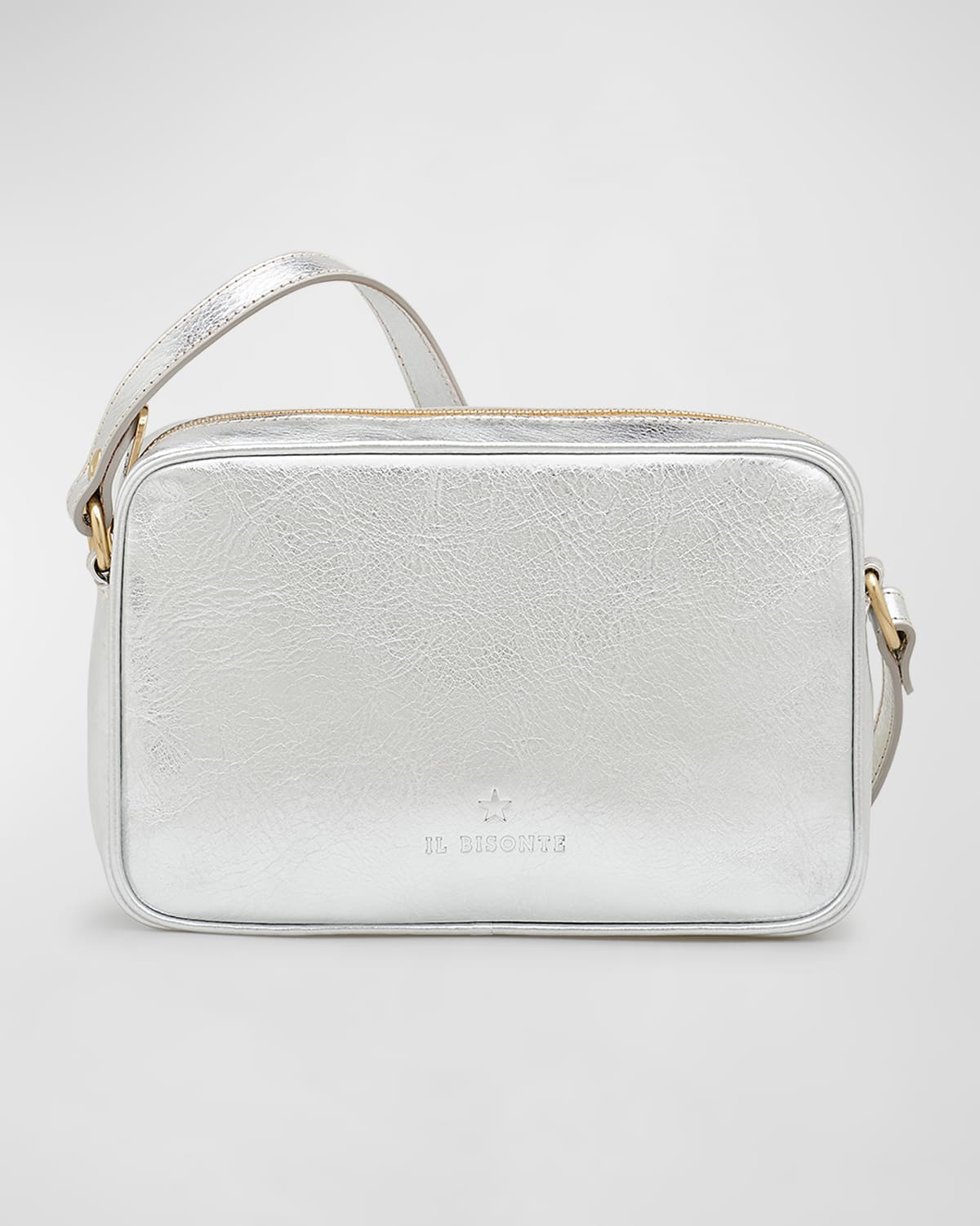 Il Bisonte Oliveta Metallic Leather Camera Crossbody Bag In Silver