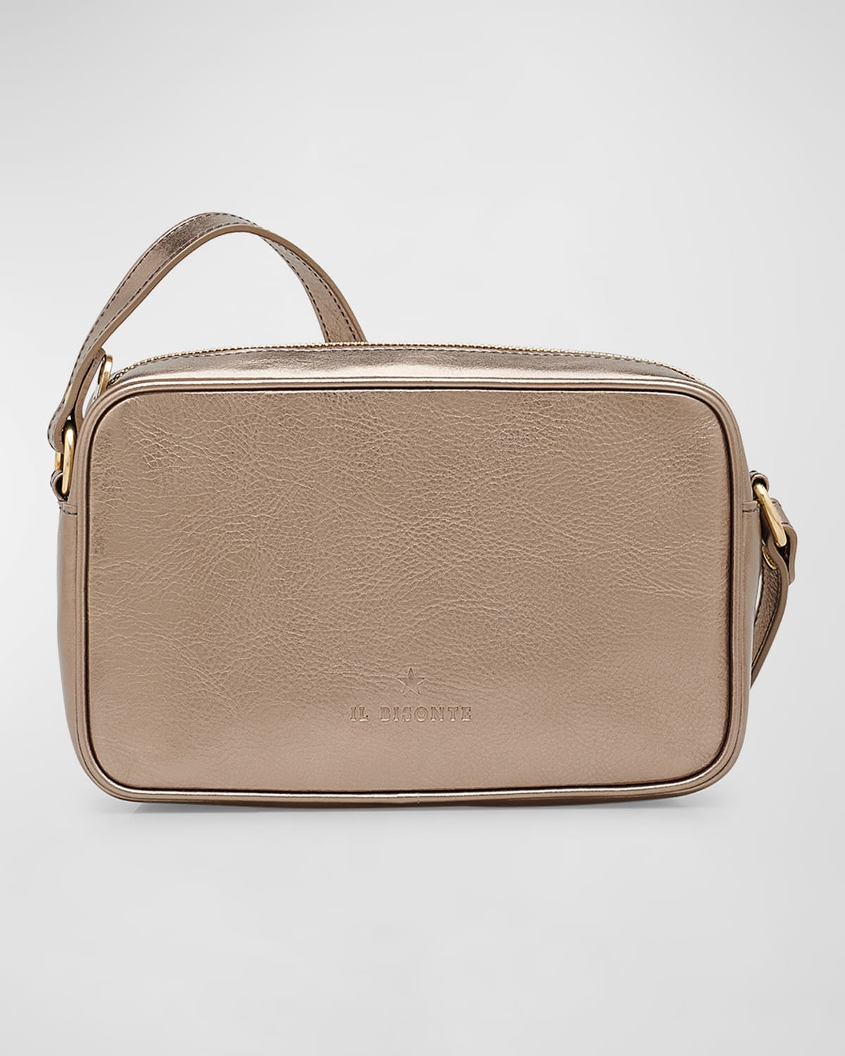 Il Bisonte Oliveta Metallic Leather Camera Crossbody Bag In Bronze