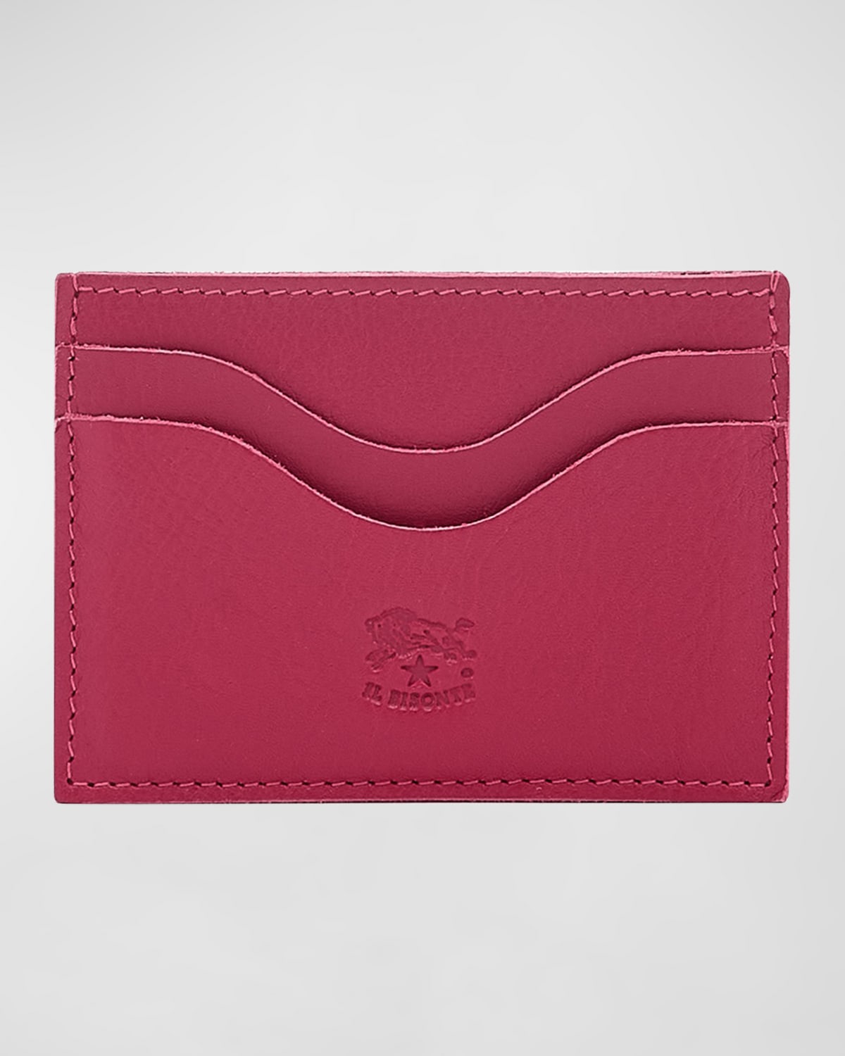 Il Bisonte Salina Leather Card Holder In Hot Pink