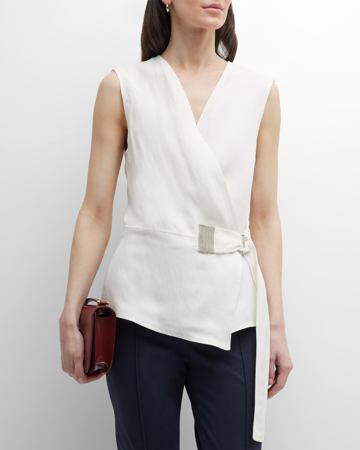 Fabiana Filippi Embellished Wrap Blouse In Rafia