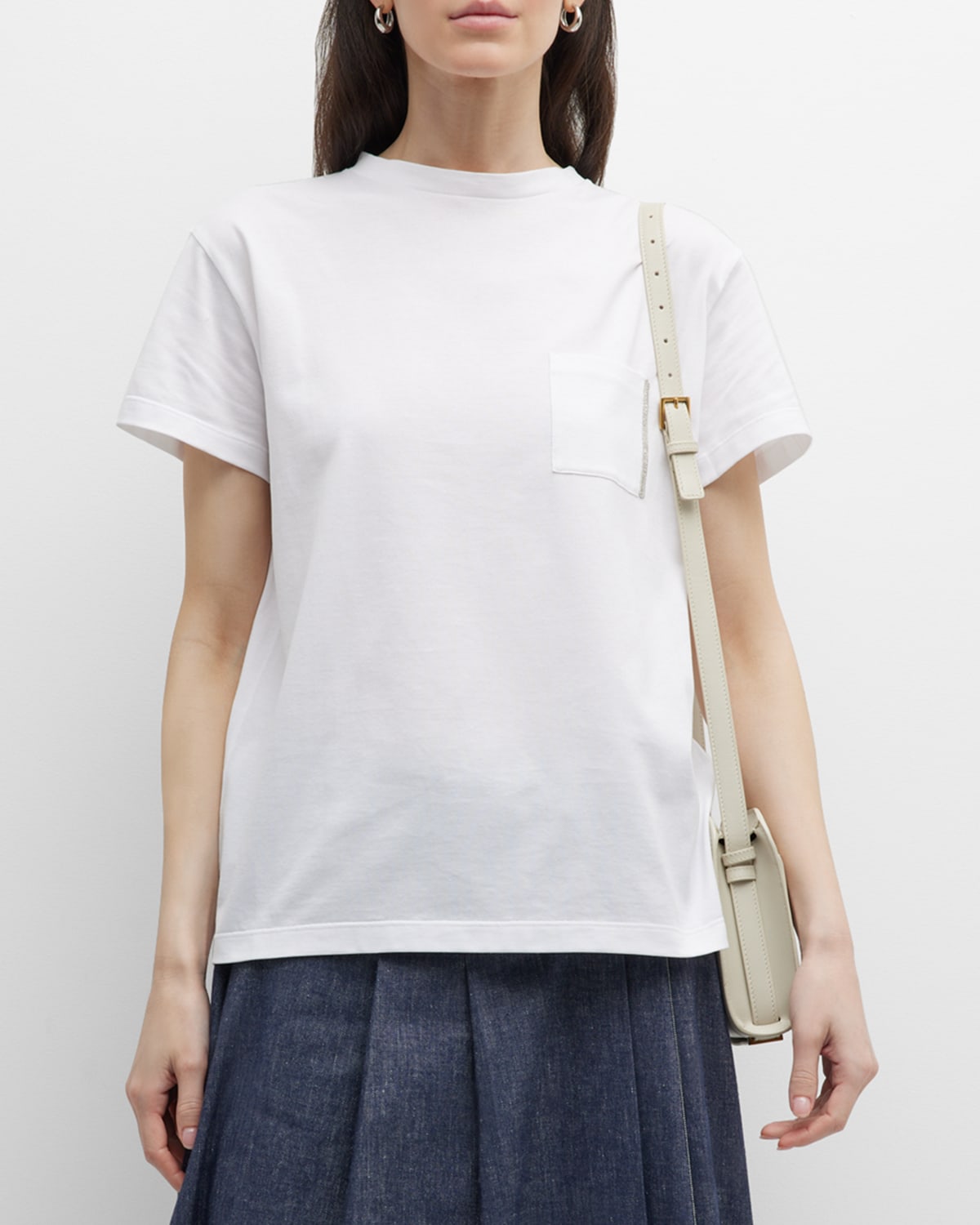 Fabiana Filippi Bead-detail Pocket T-shirt In Bianco
