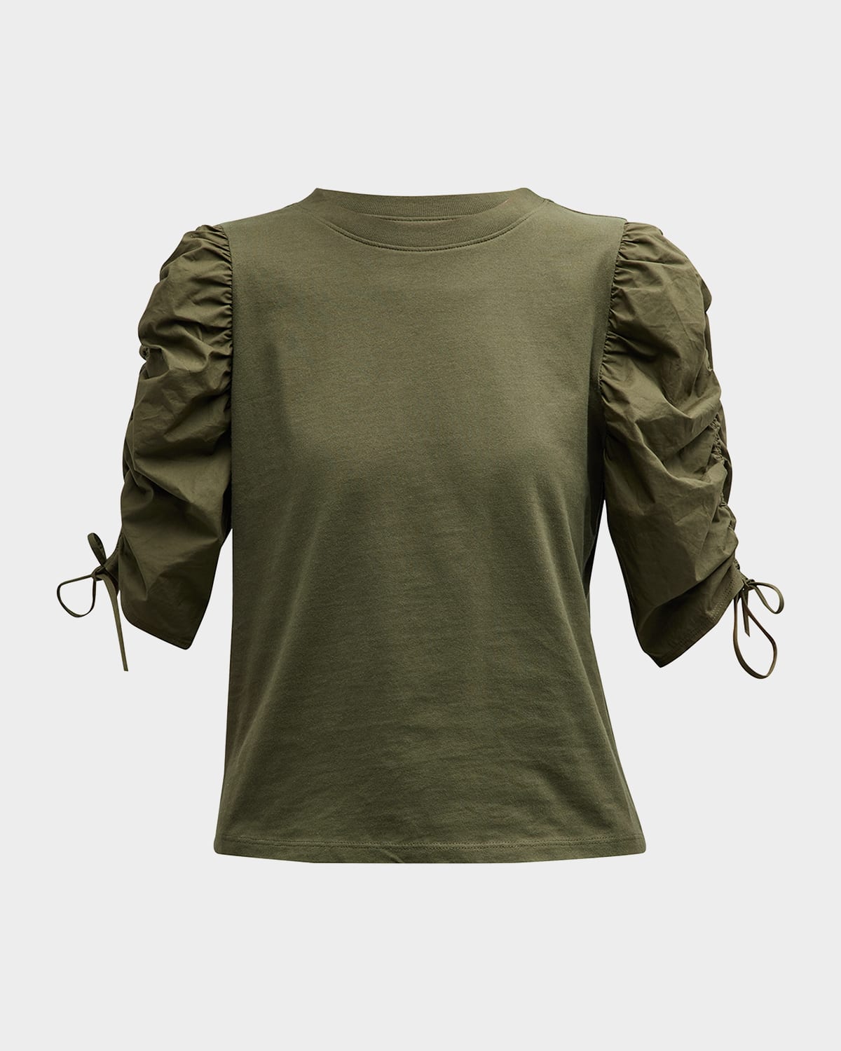 Frame Ruched Tie Sleeve Tee In Fatigue