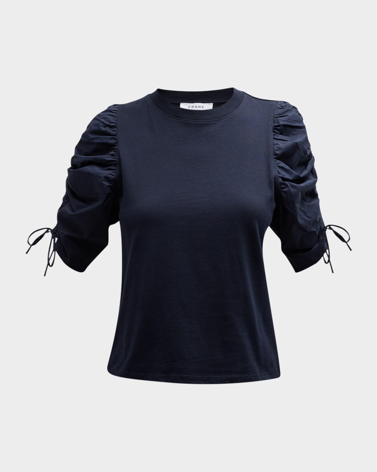 Frame Ruched-sleeve Tee In Navy