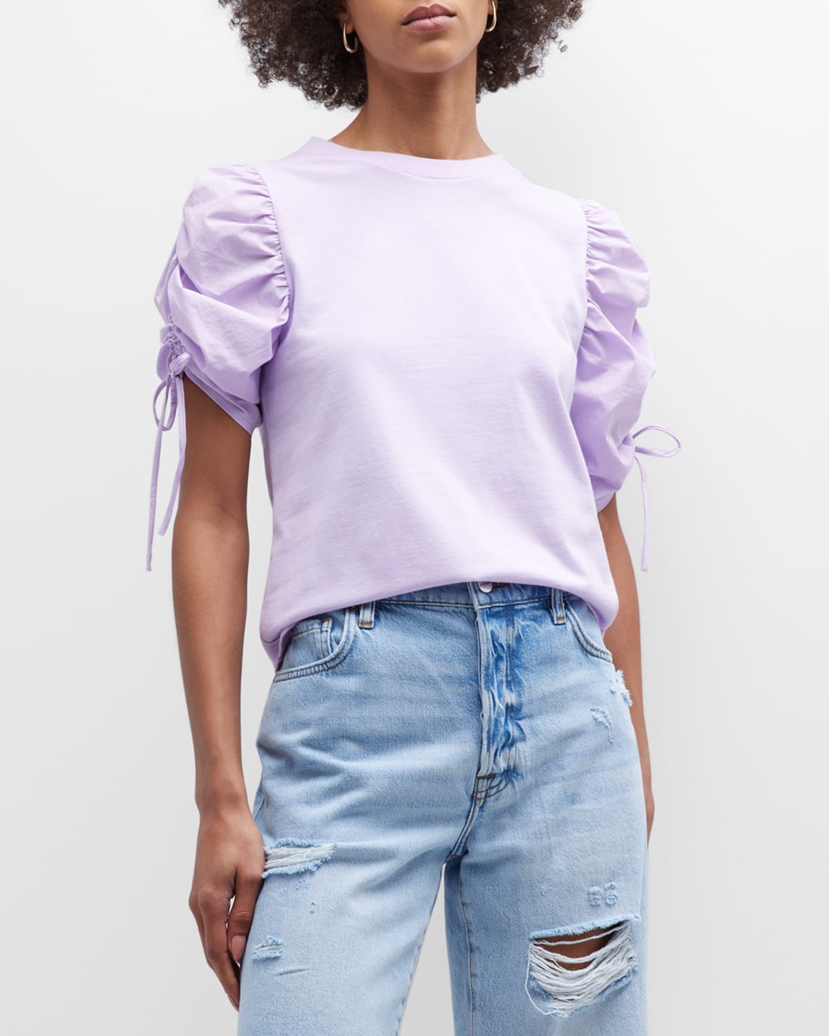 Frame Ruched-sleeve Tee In Lilac