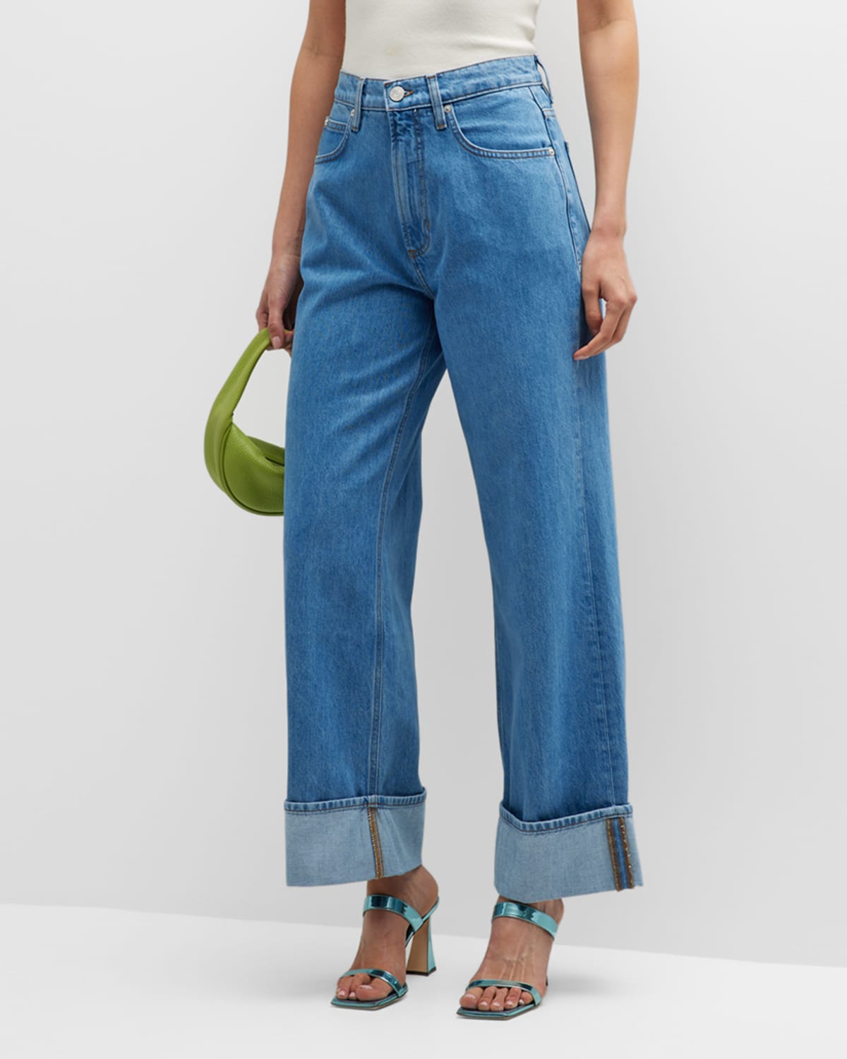 FRAME HIGH RISE WIDE-LEG ROLLED JEANS