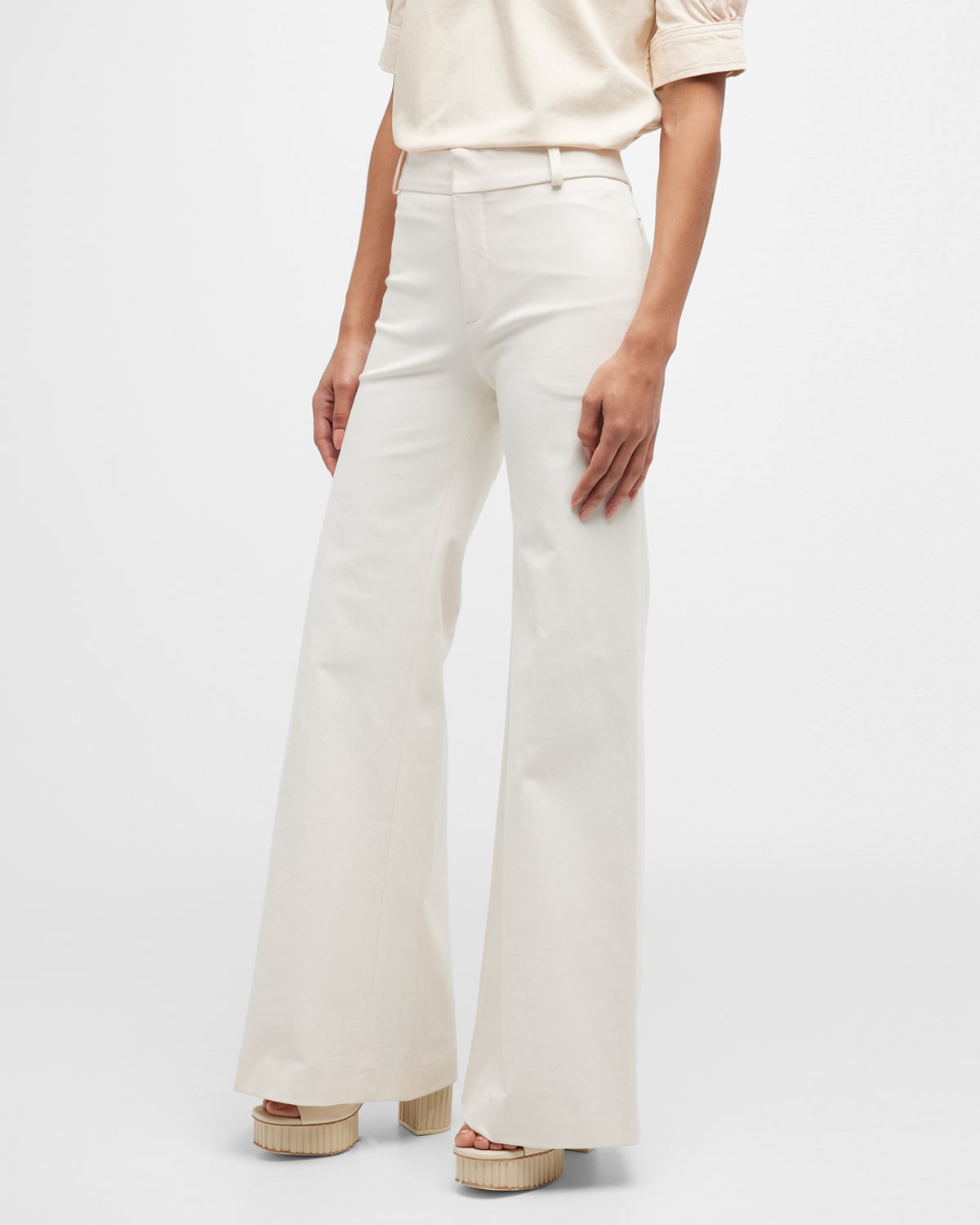Shop Frame Le Palazzo Trousers In Bone